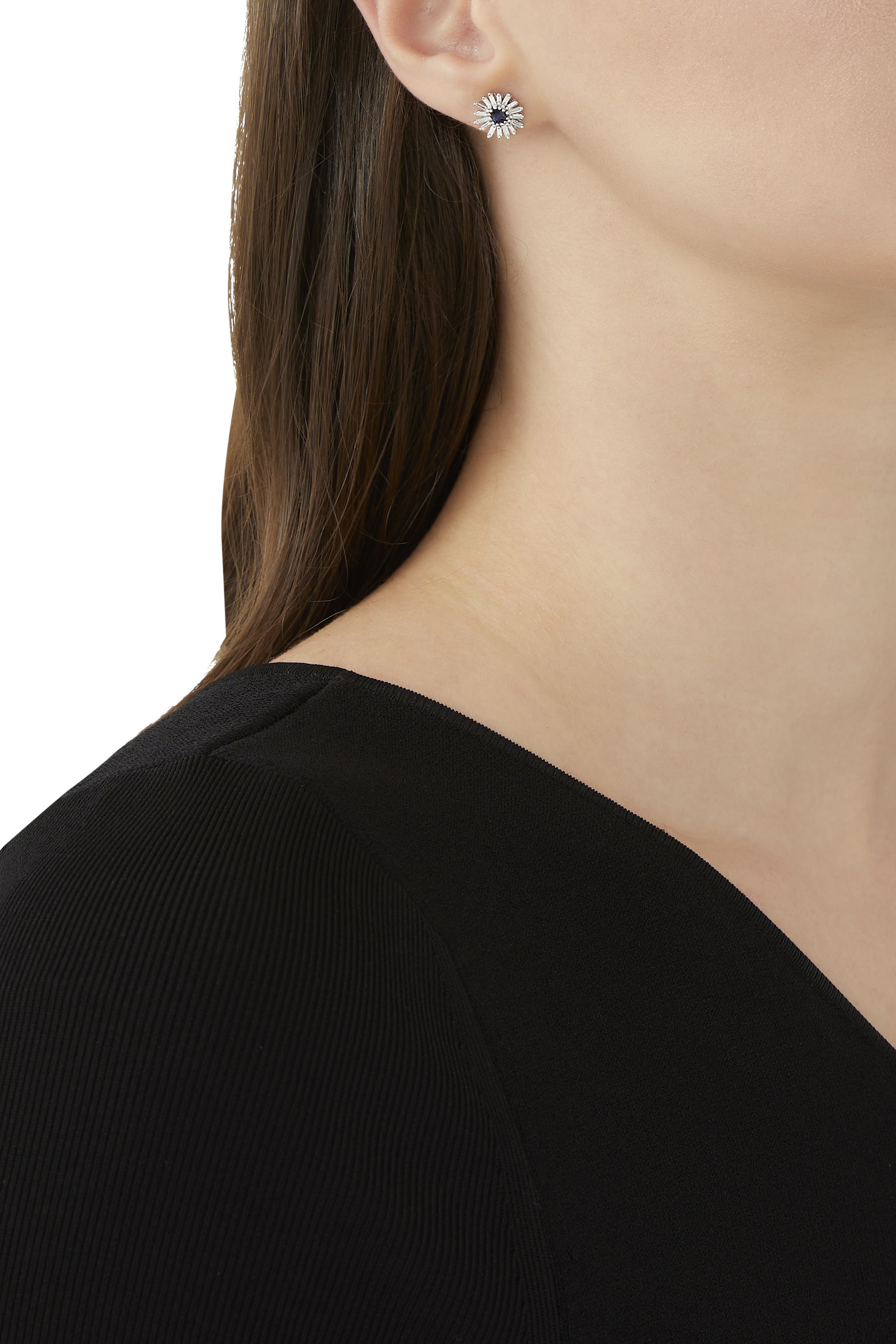 أقراط فاير وركس بتصميم زهرة مرصعة بالياقوت والماس على شكل برنسيس ذهب أبيض عيار 18