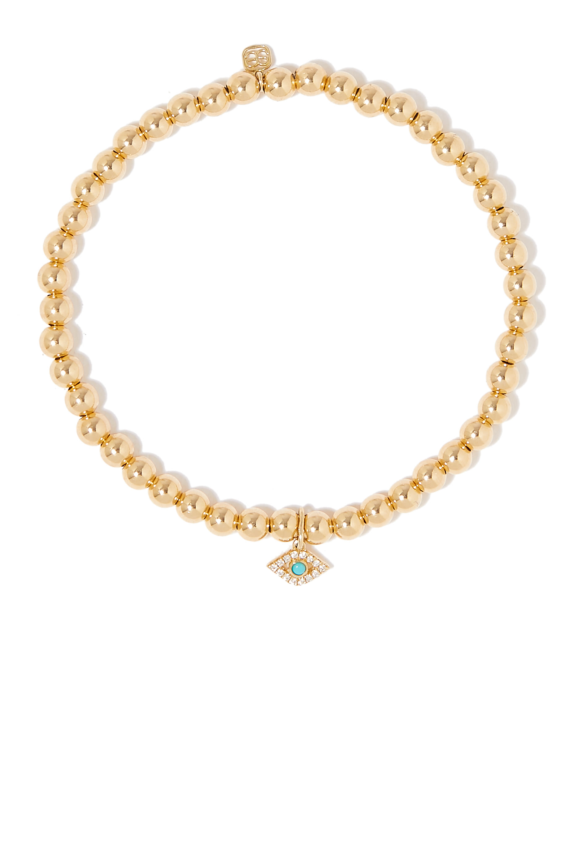 سوار خرز بحلية عين حسود مرصع بالماس وأحجار فيروز ذهب أصفر عيار 14