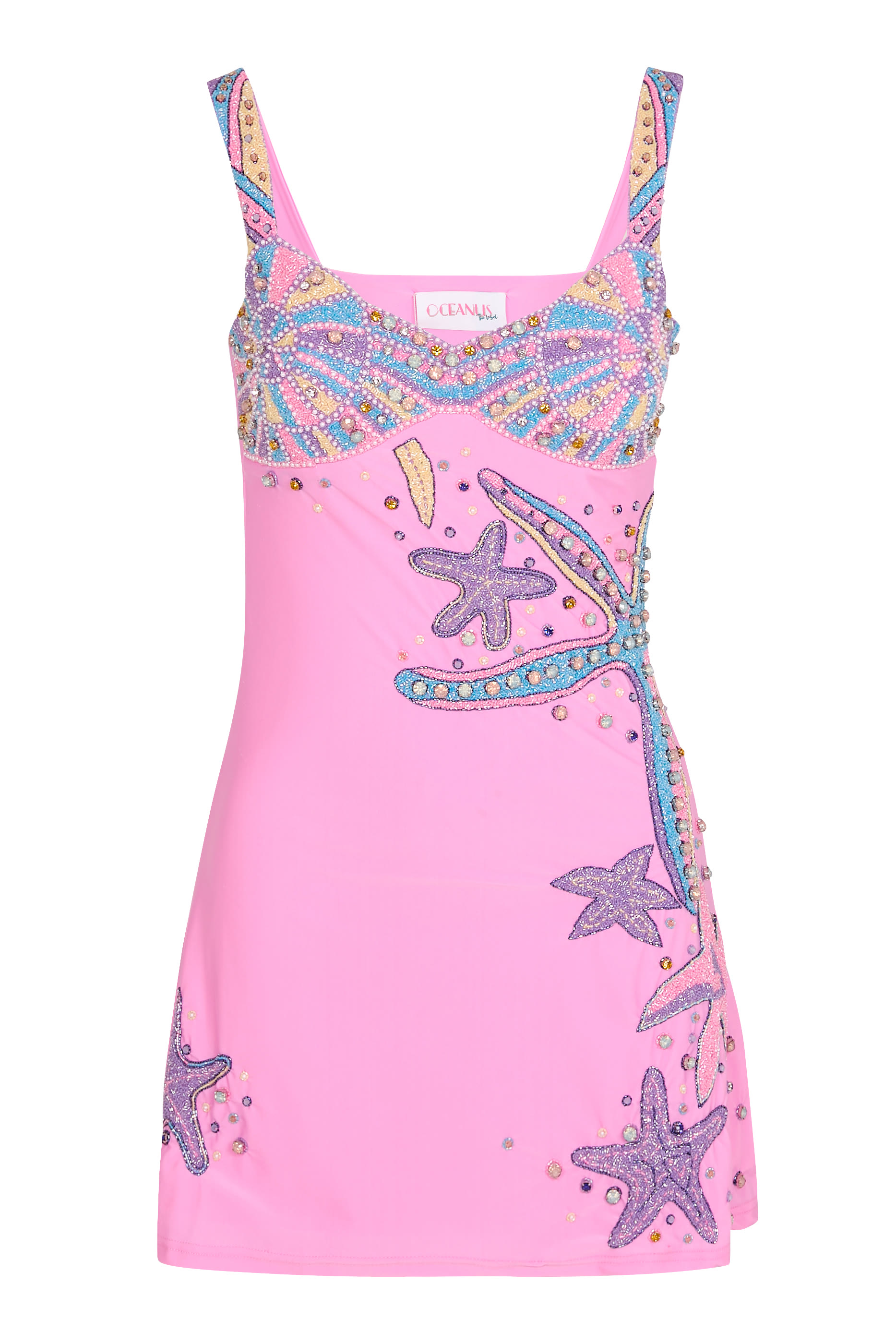 فستان قصير بتطريز صدفات