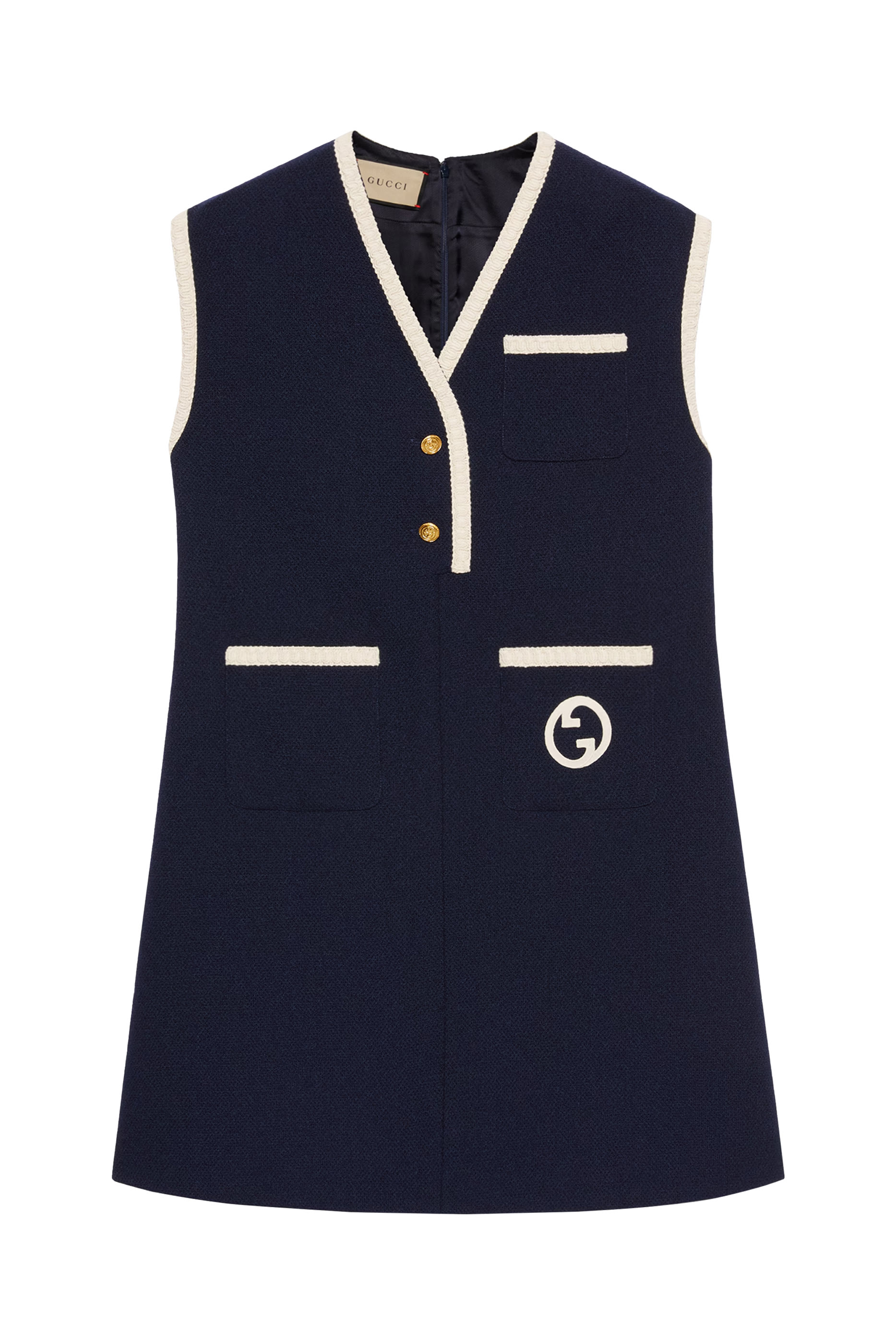 فستان ريترو تويد قصير مزين بشعار الماركة بتصميم متداخل