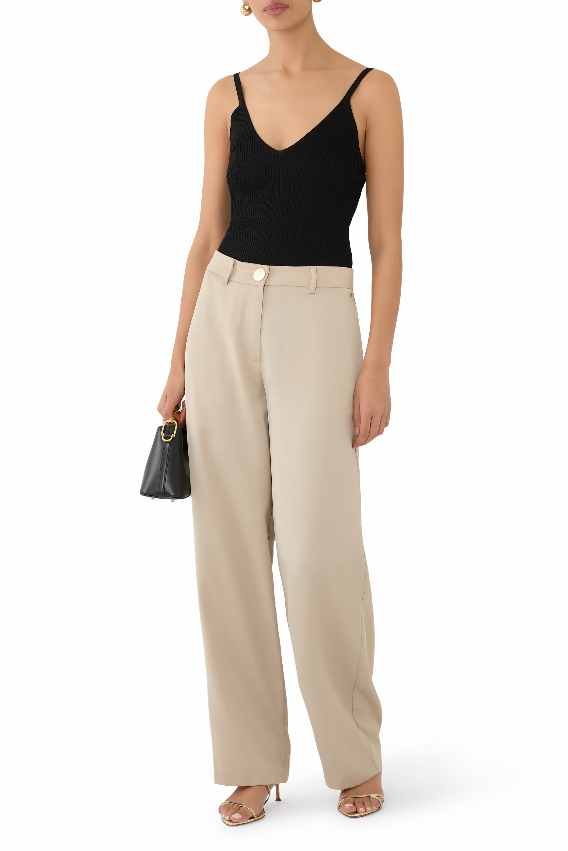 بلوزة منسوجة بلا أكمام بياقة V من تشكيلة الملابس شبه الرسمية