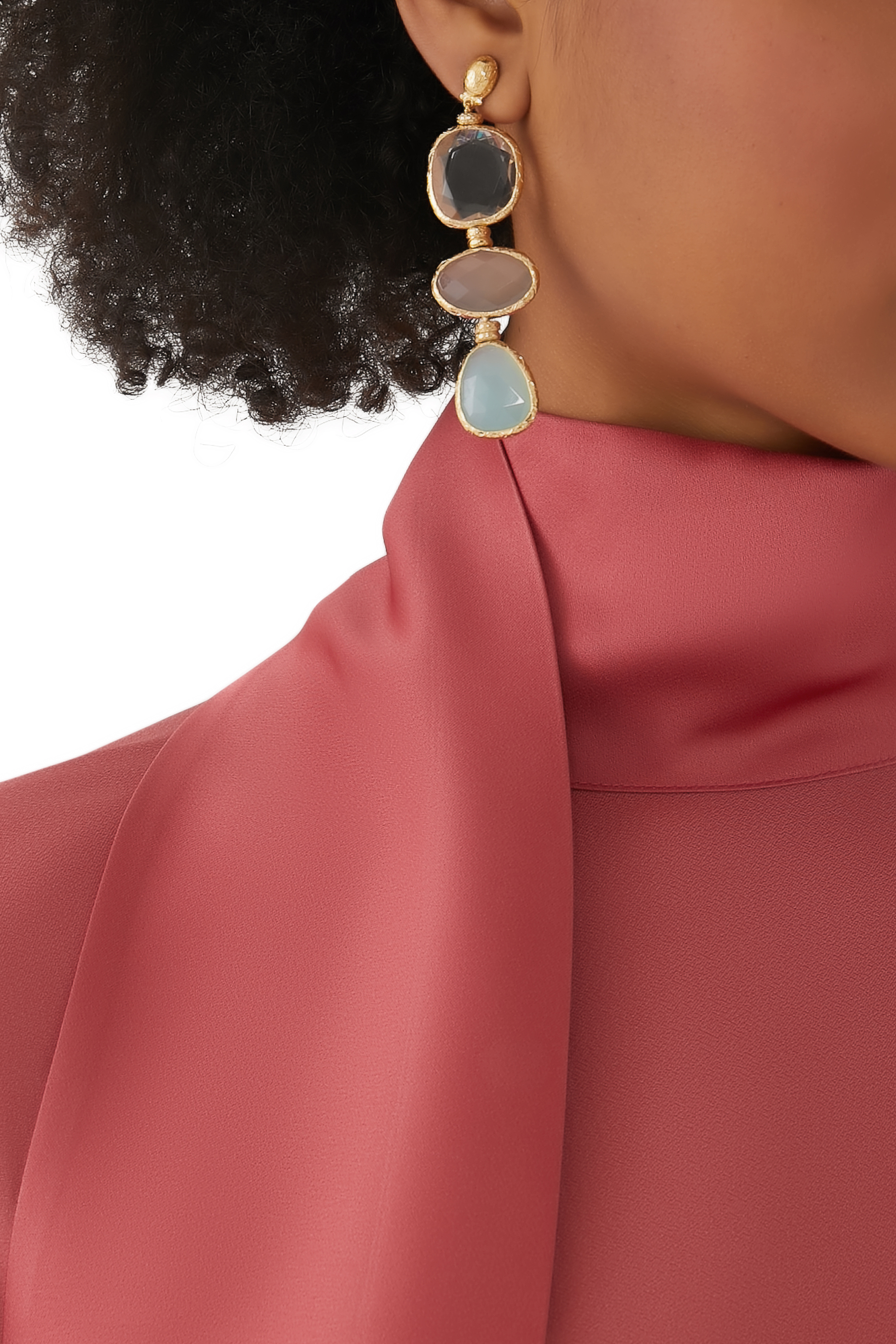 أقراط سيلين كبيرة بمشبك وأحجار كريمة نحاس مطلي بذهب عيار 24