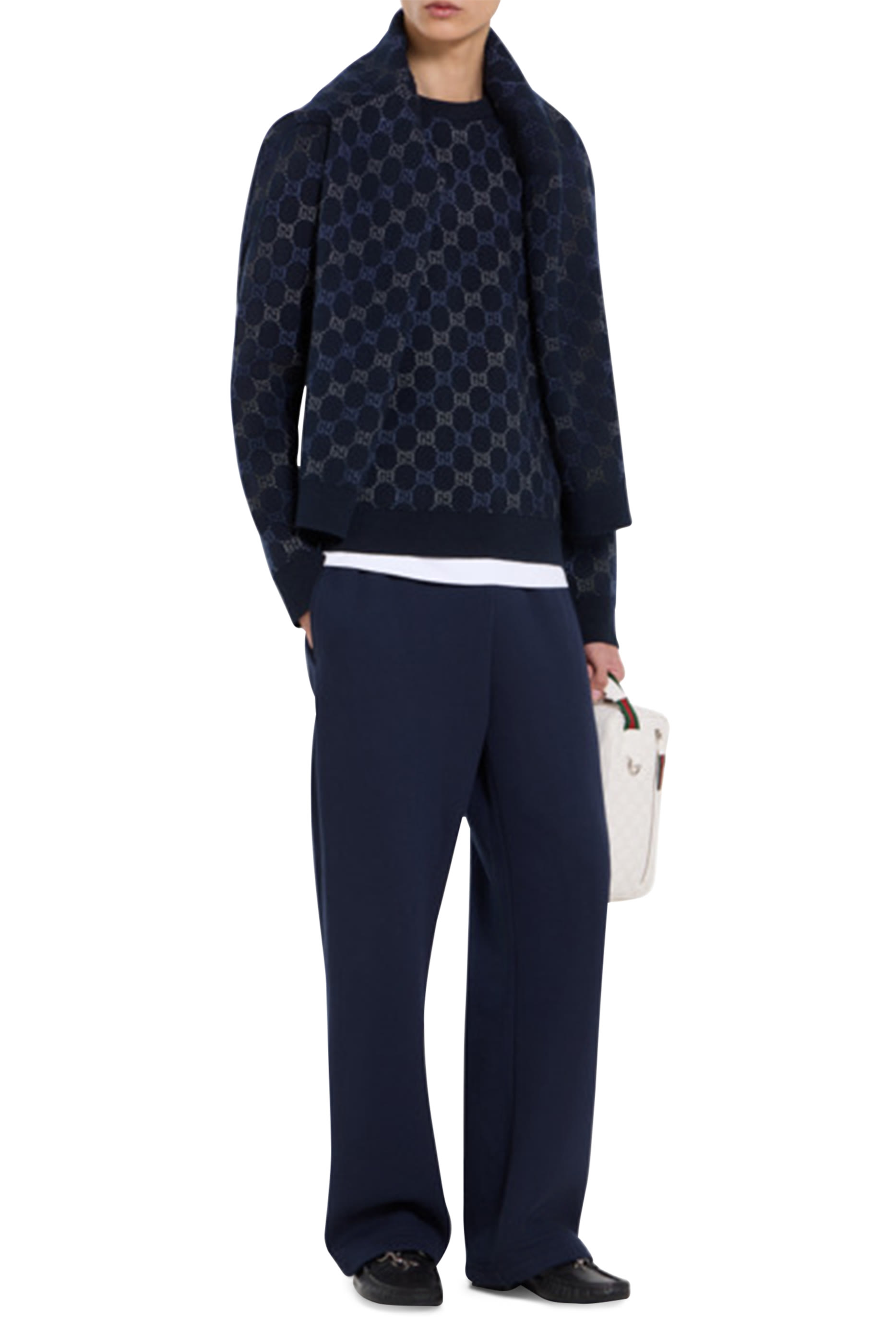 كنزة بنقشة حرفي شعار الماركة نسيج صوف مزدوج