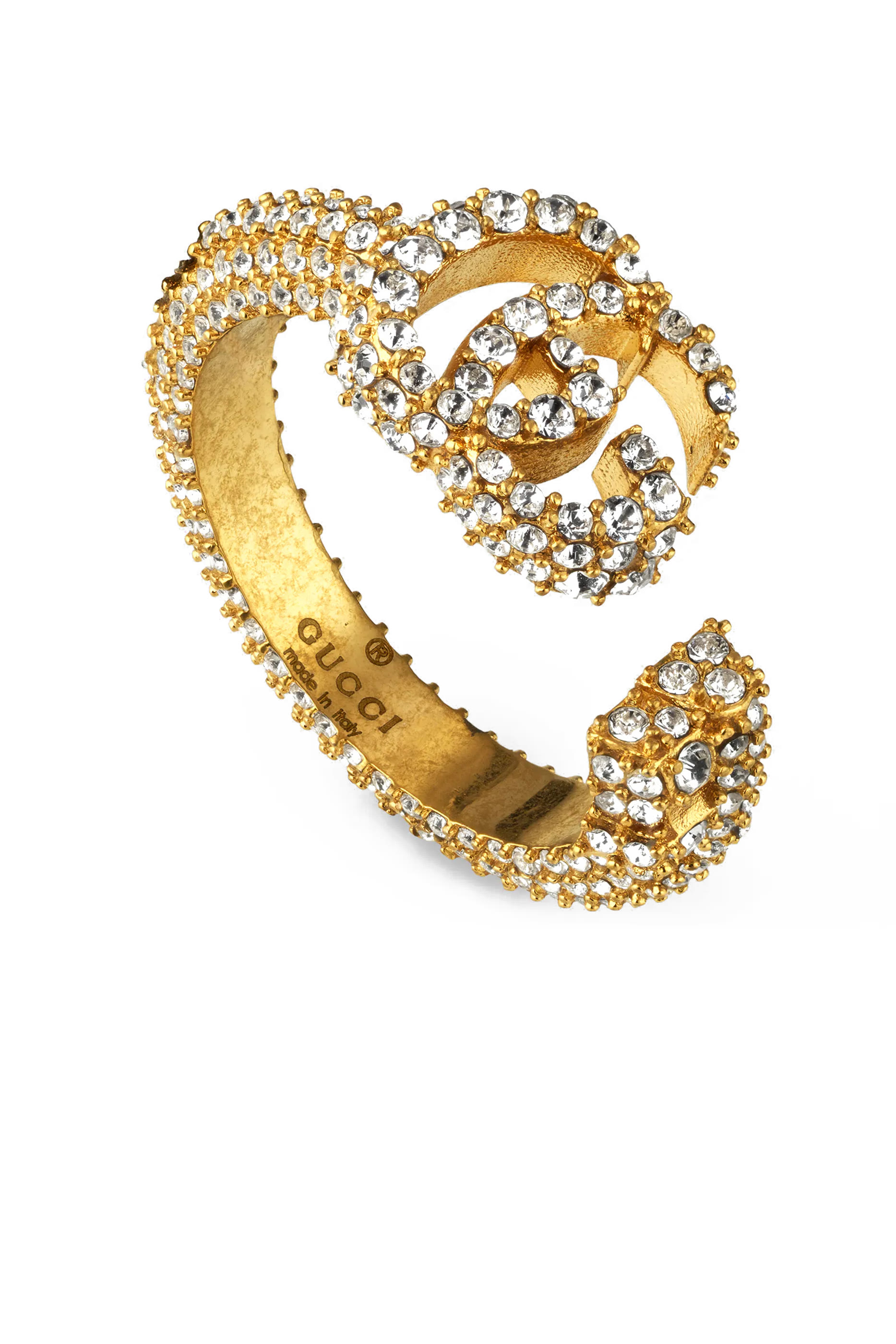 خاتم مرصع بكريستال ومزين بشعار الماركة مزدوج بتصميم متداخل