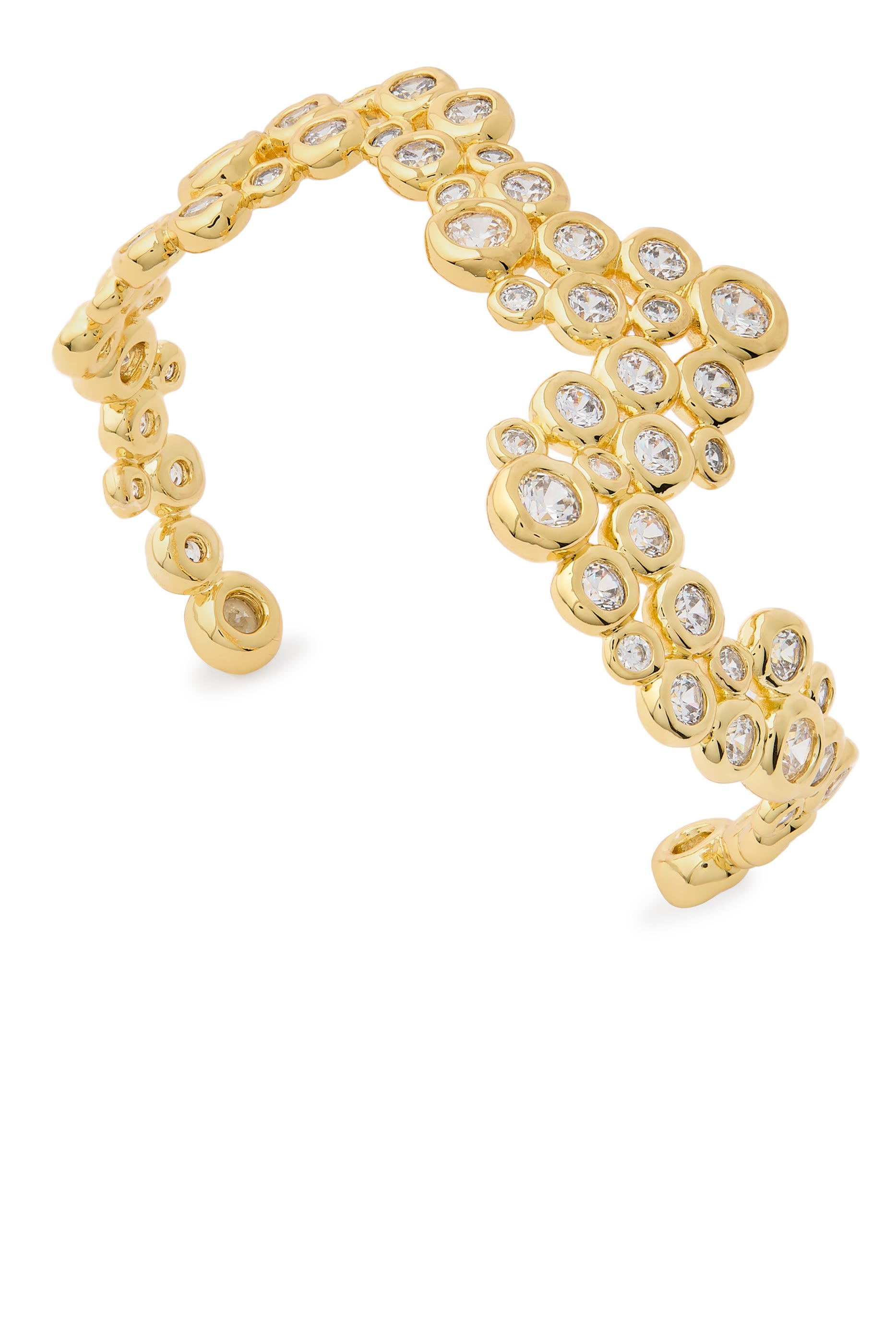 سوار أستيراليس مفتوح بتصميم مموج، نحاس مطلي بالذهب عيار 14 قيراط وكريستالات زركونيا مكعبة