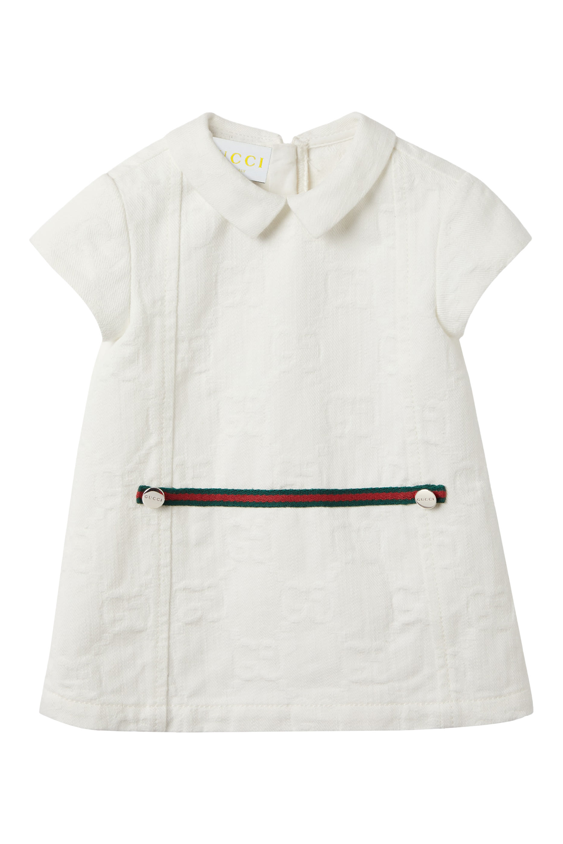 فستان بنقشة شعار الماركة وشريط ويب دنيم للأطفال