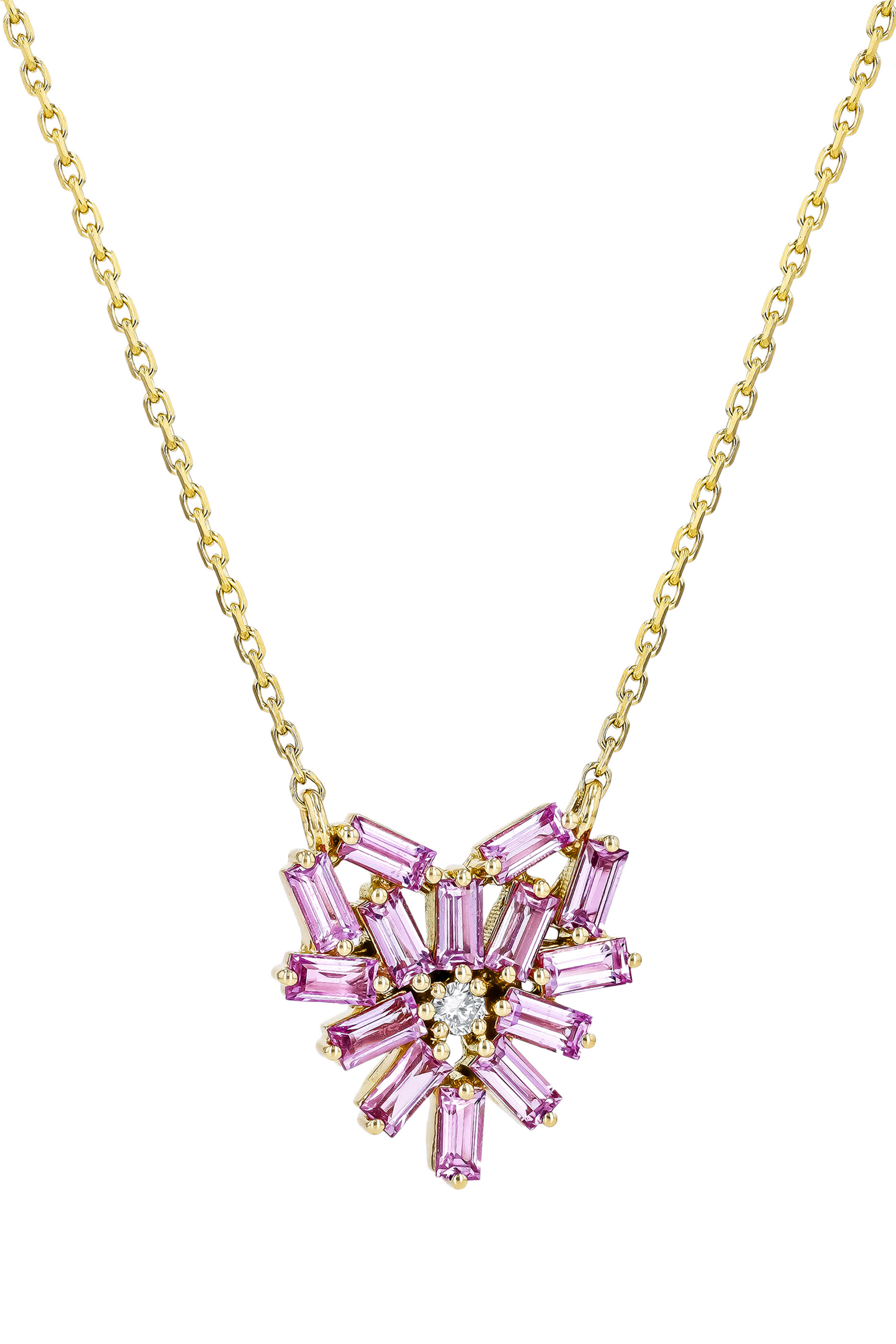 قلادة بدلاية صغيرة بتصميم قلب مرصعة بالياقوت الوردي ذهب أصفر عيار 18