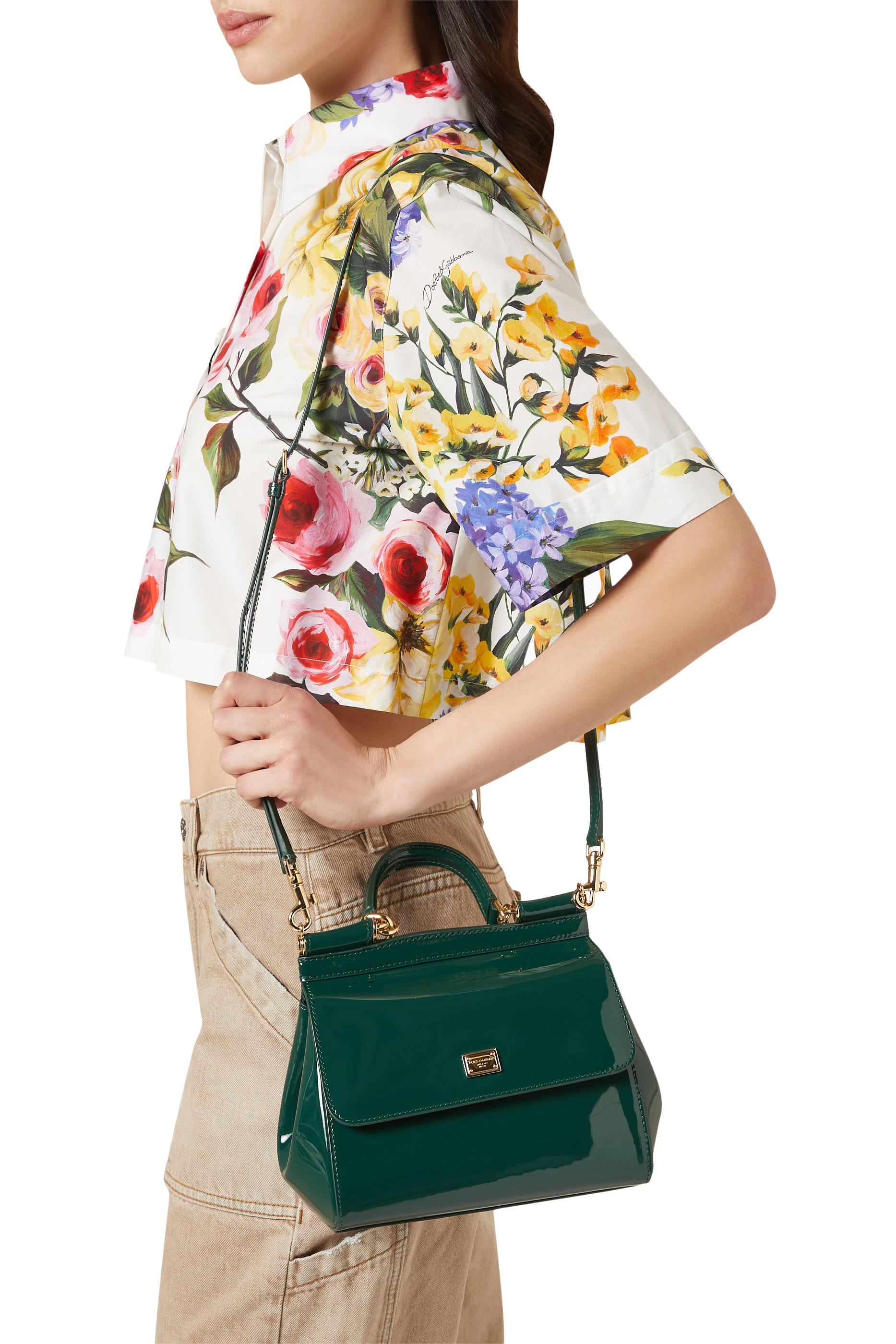 حقيبة يد سيسيلي متوسطة جلد لامع