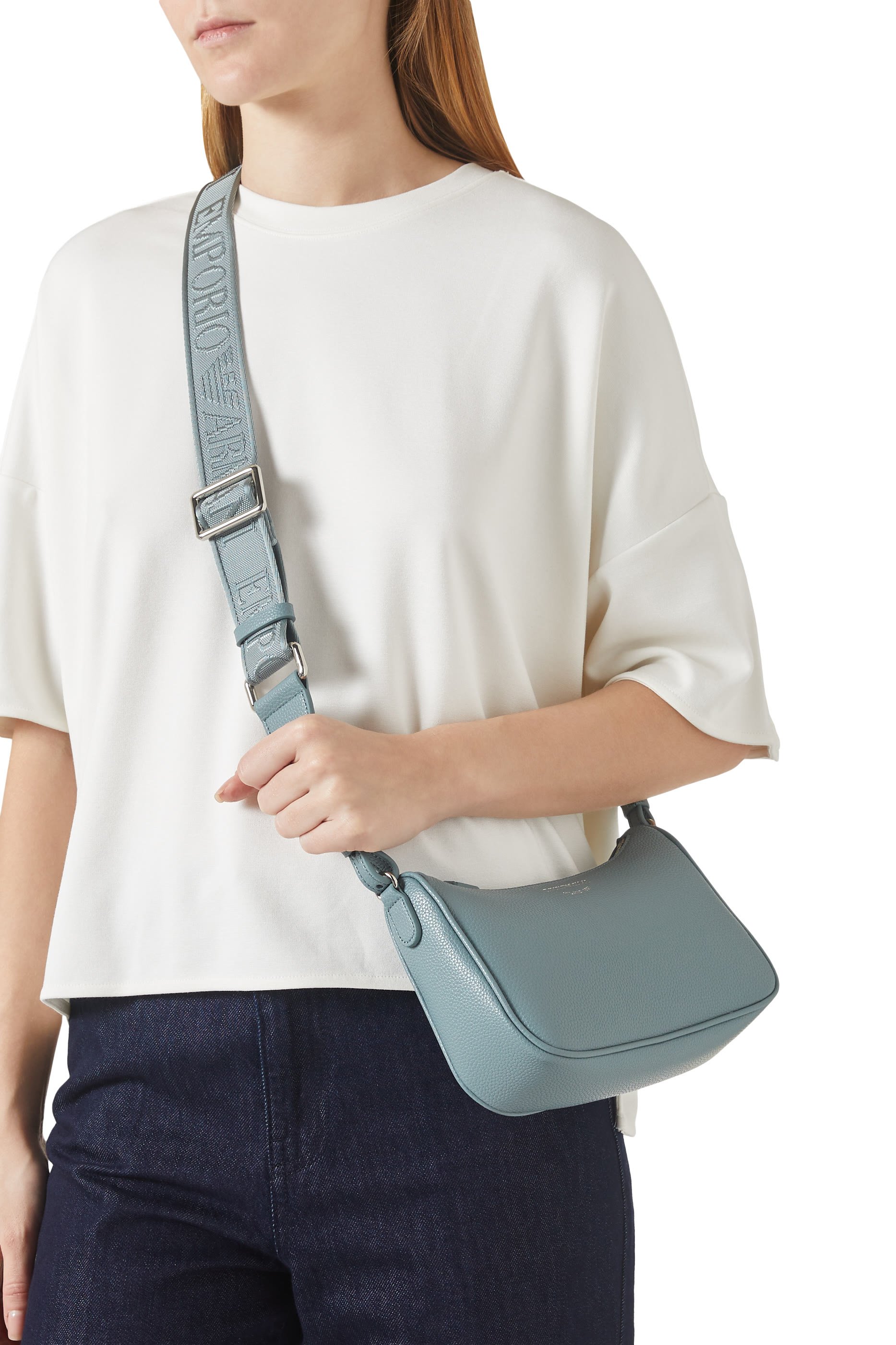 حقيبة طويلة بشعار الماركة بنقشة جلد الغزال