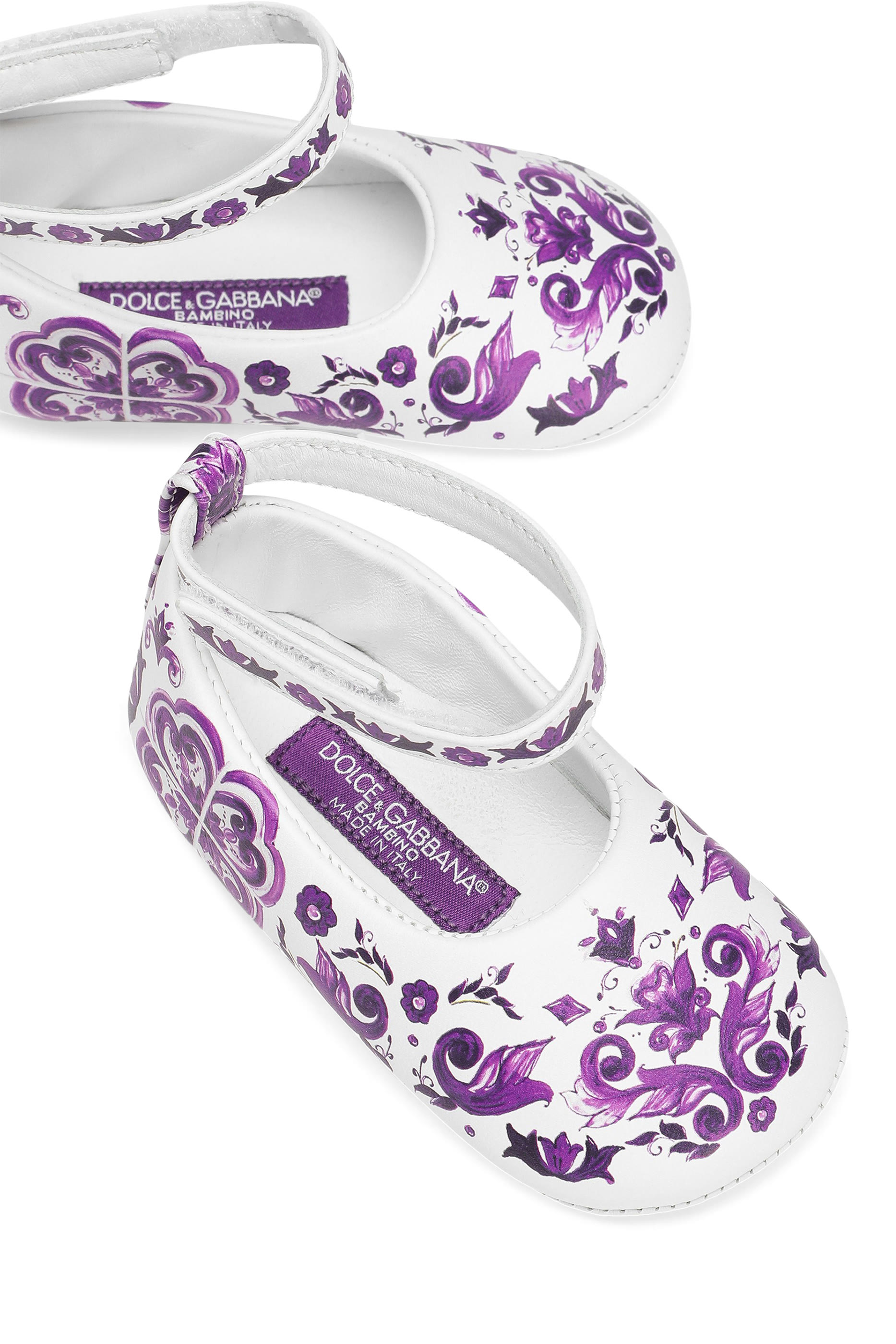 حذاء باليرينا بنقشة مايوليكا ونعل مسطح جلد نابا للأطفال