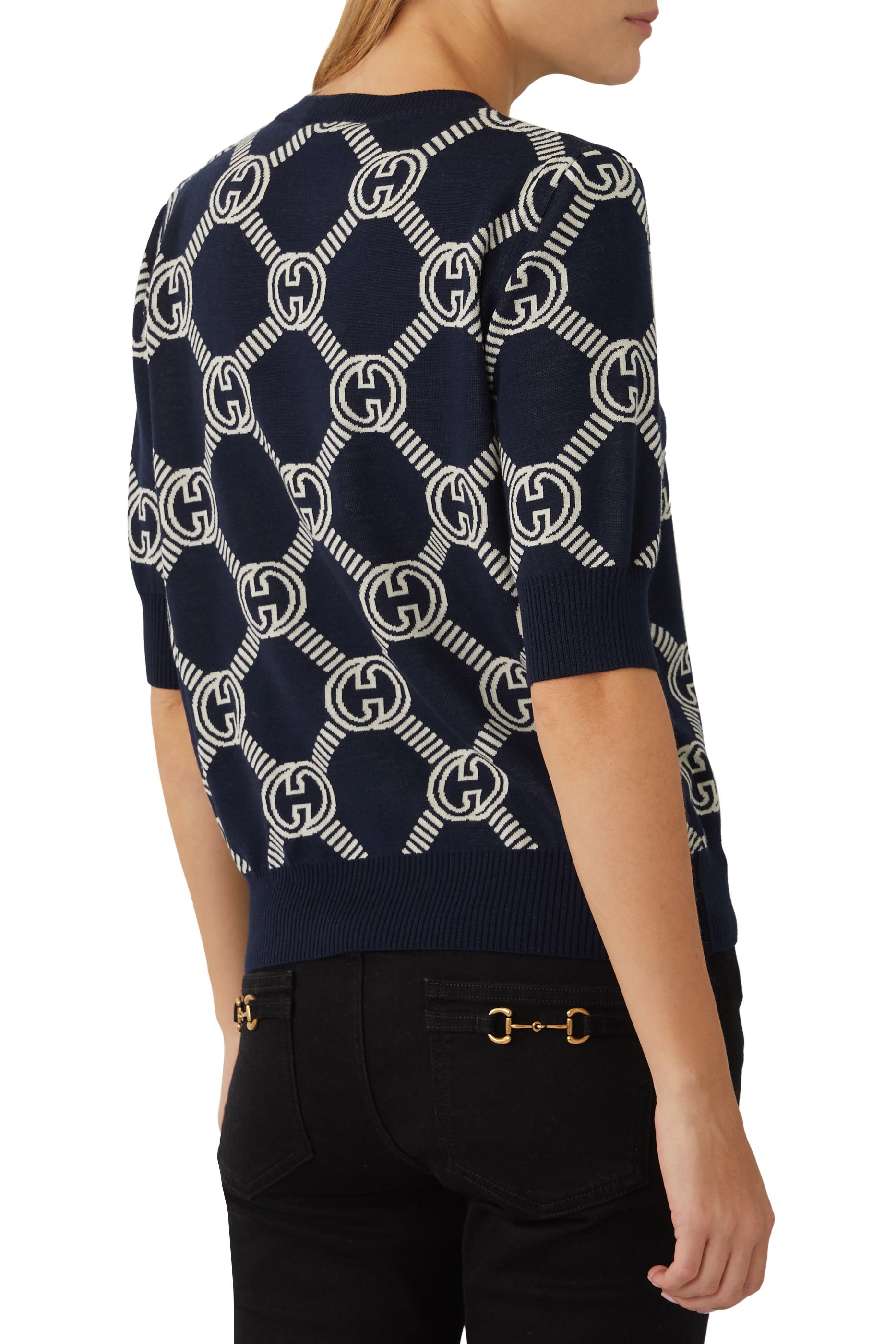 بلوزة صوف بتصميم وجهين ونقشة جاكار بشعار GG