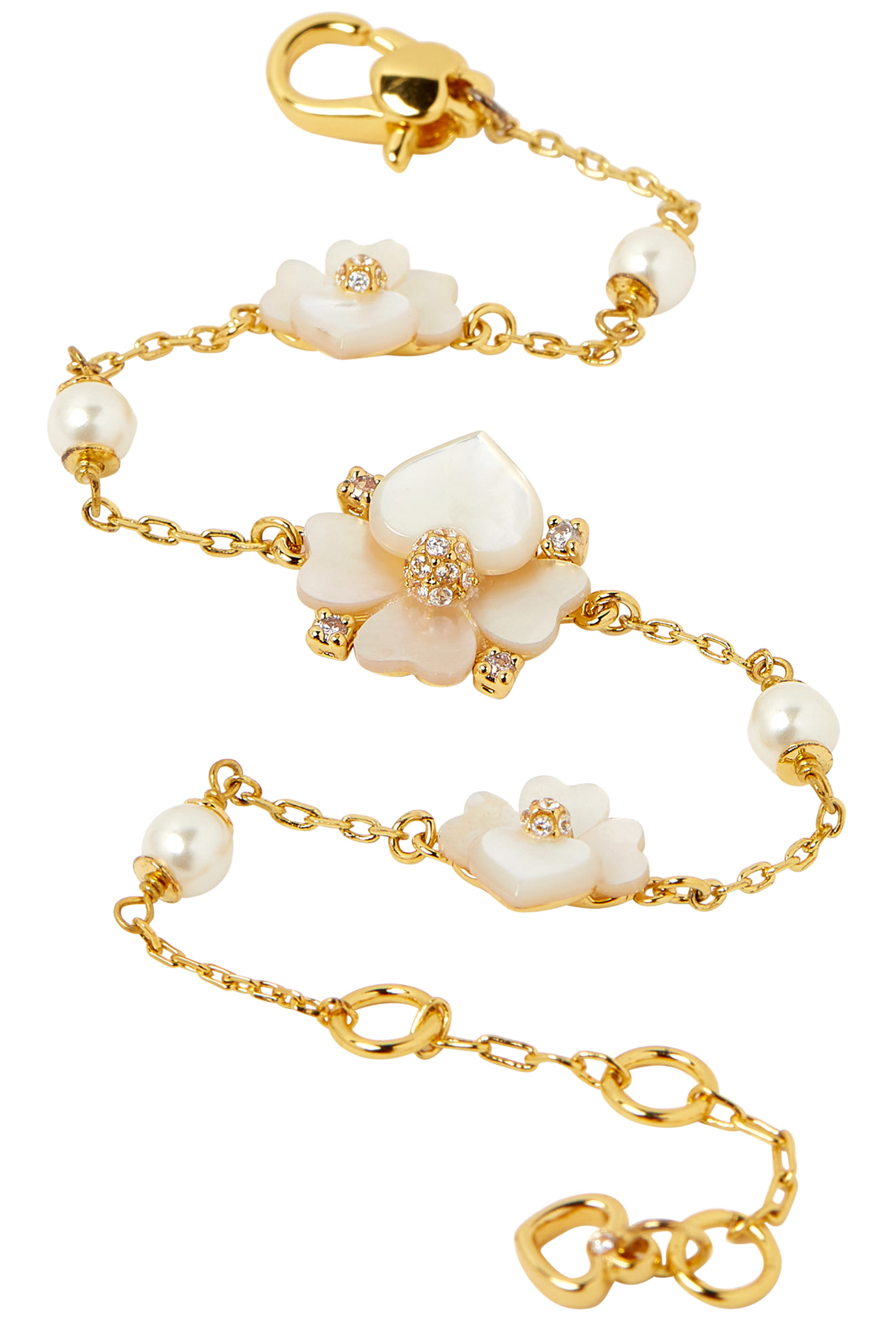 Precious Pansy Scatter Bracelet, Plated Metal & Cubic Zirconia, Acrylic Pearl, Mother of Pearl Shell