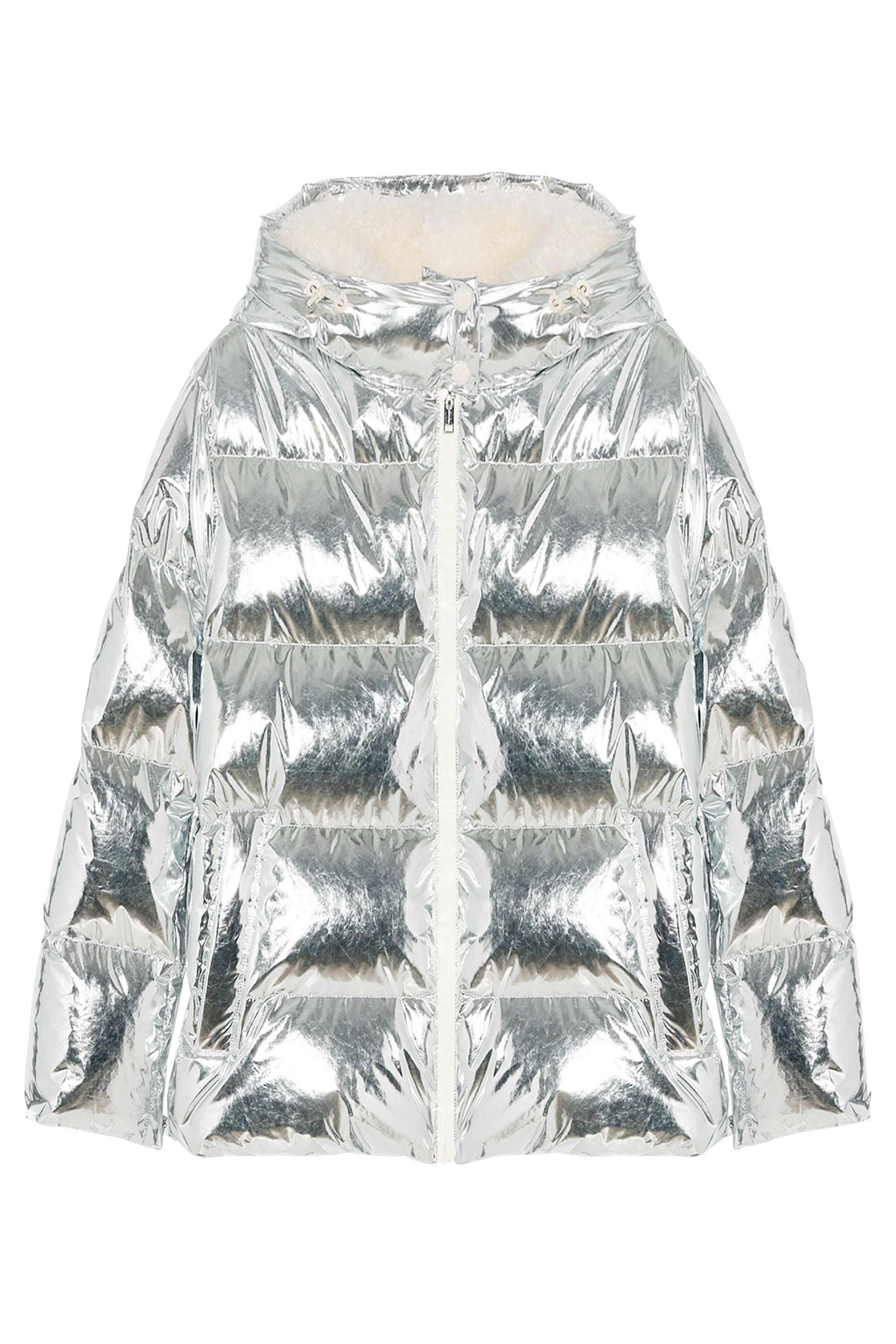 جاكيت مبطن بغطاء للرأس نايلون لامع معالج