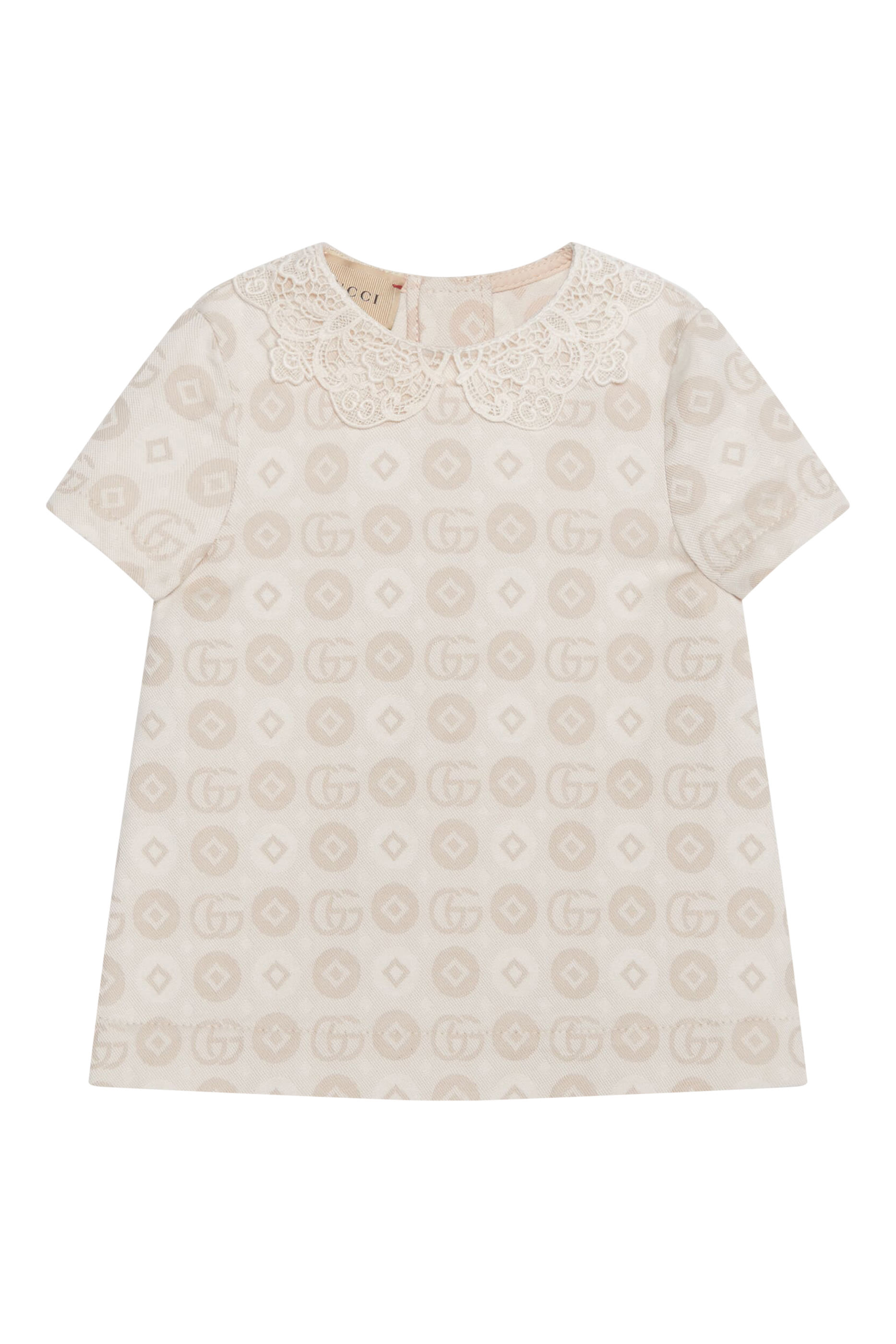 فستان دنيم بنقشة هندسية بحرفي شعار الماركة