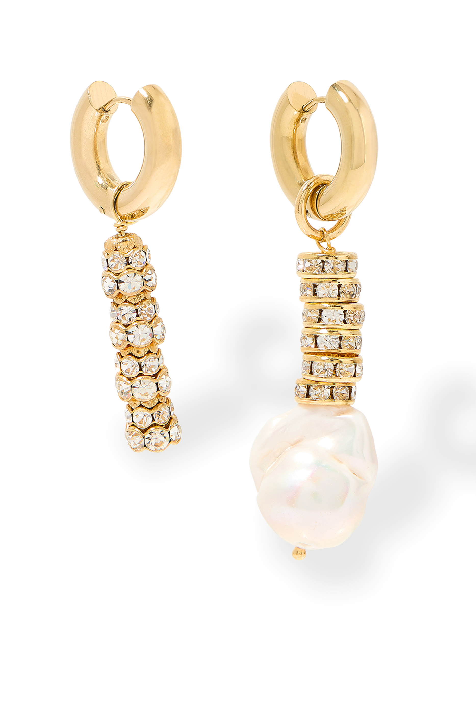 أقراط دائرية مرصعة بلؤلؤ وكريستال، ذهب أصفر عيار 24