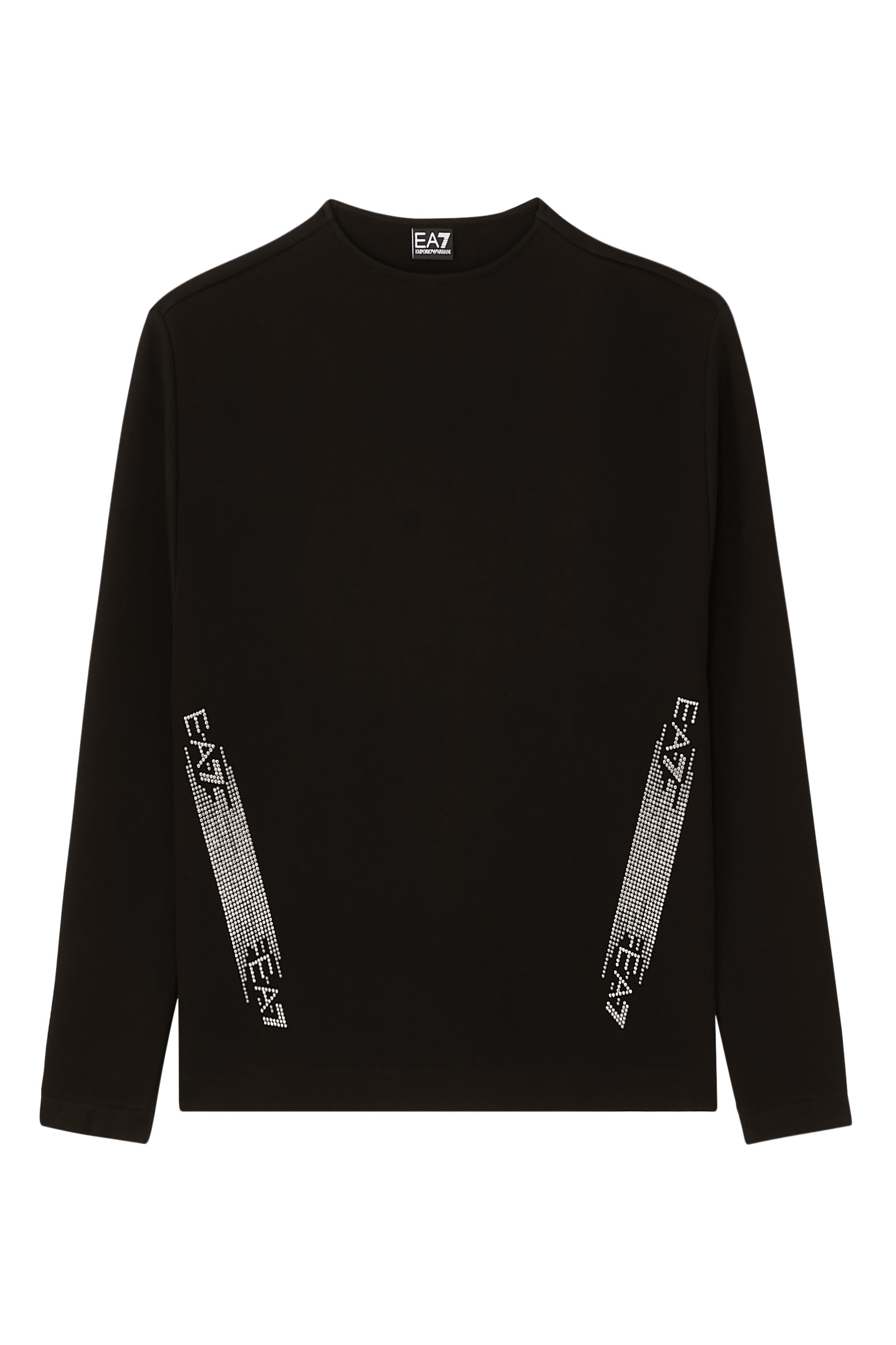 سويت شيرت بطبعة شعار الماركة مطرز بأحجار الراين