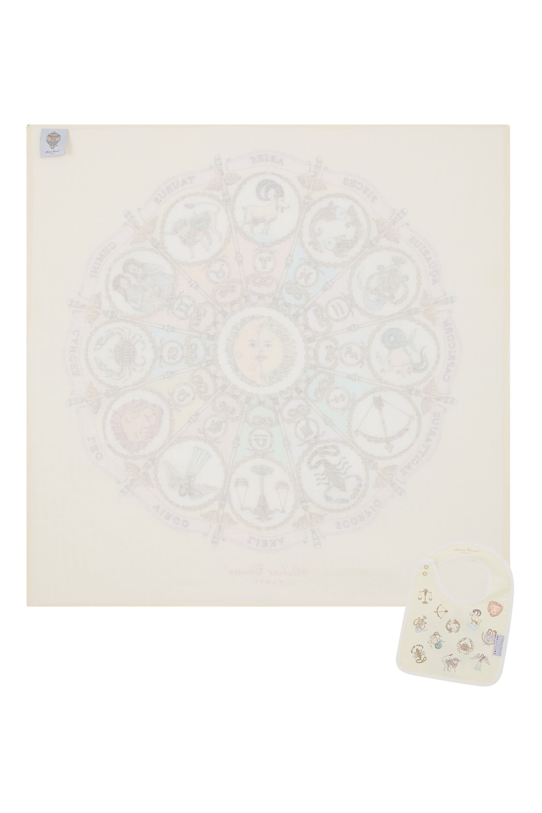 طقم وشاح مربع ومريلة بنقشة أبراج بلون أصفر للأطفال