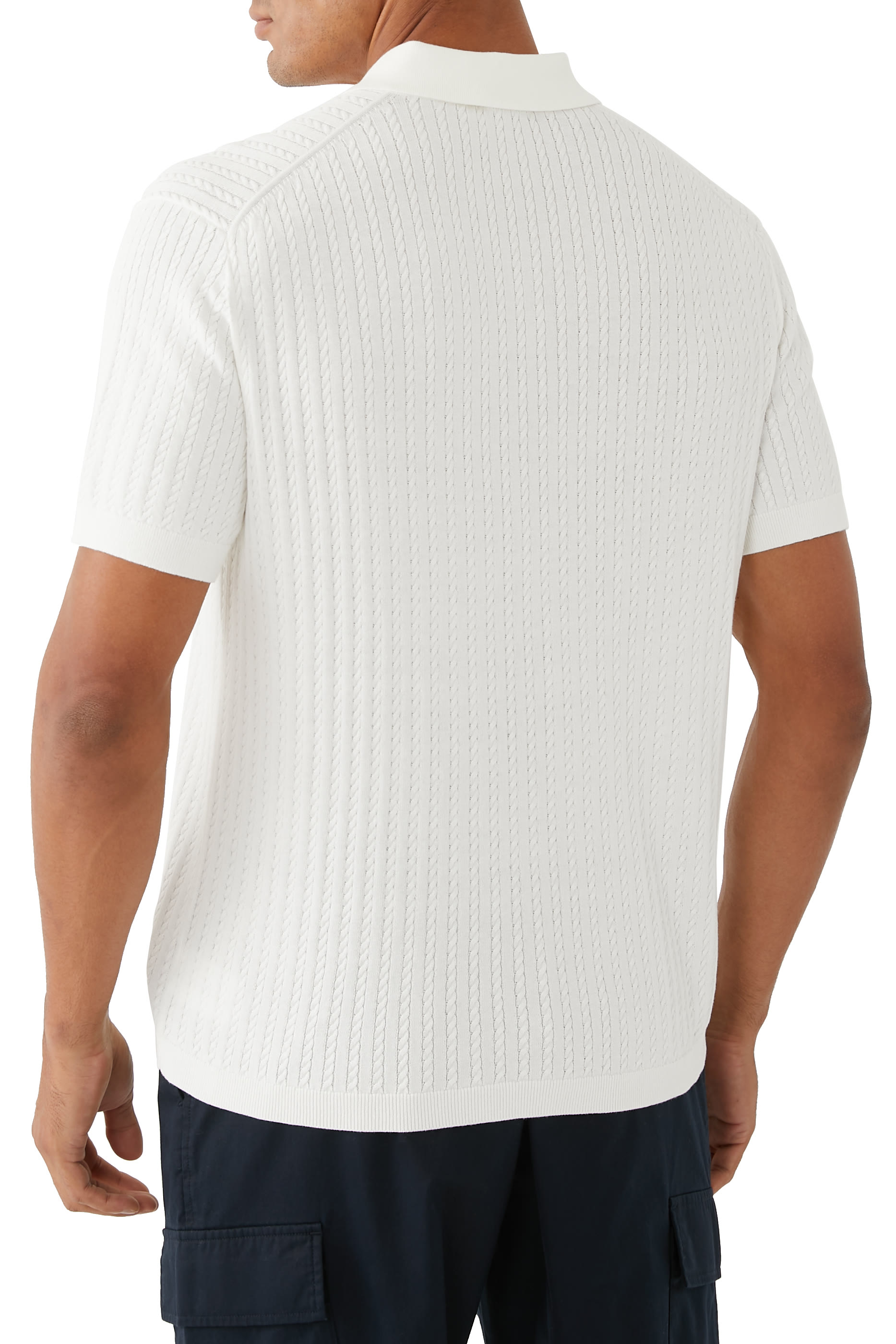 قميص بولو قطن منسوج بغرزة الضفيرة