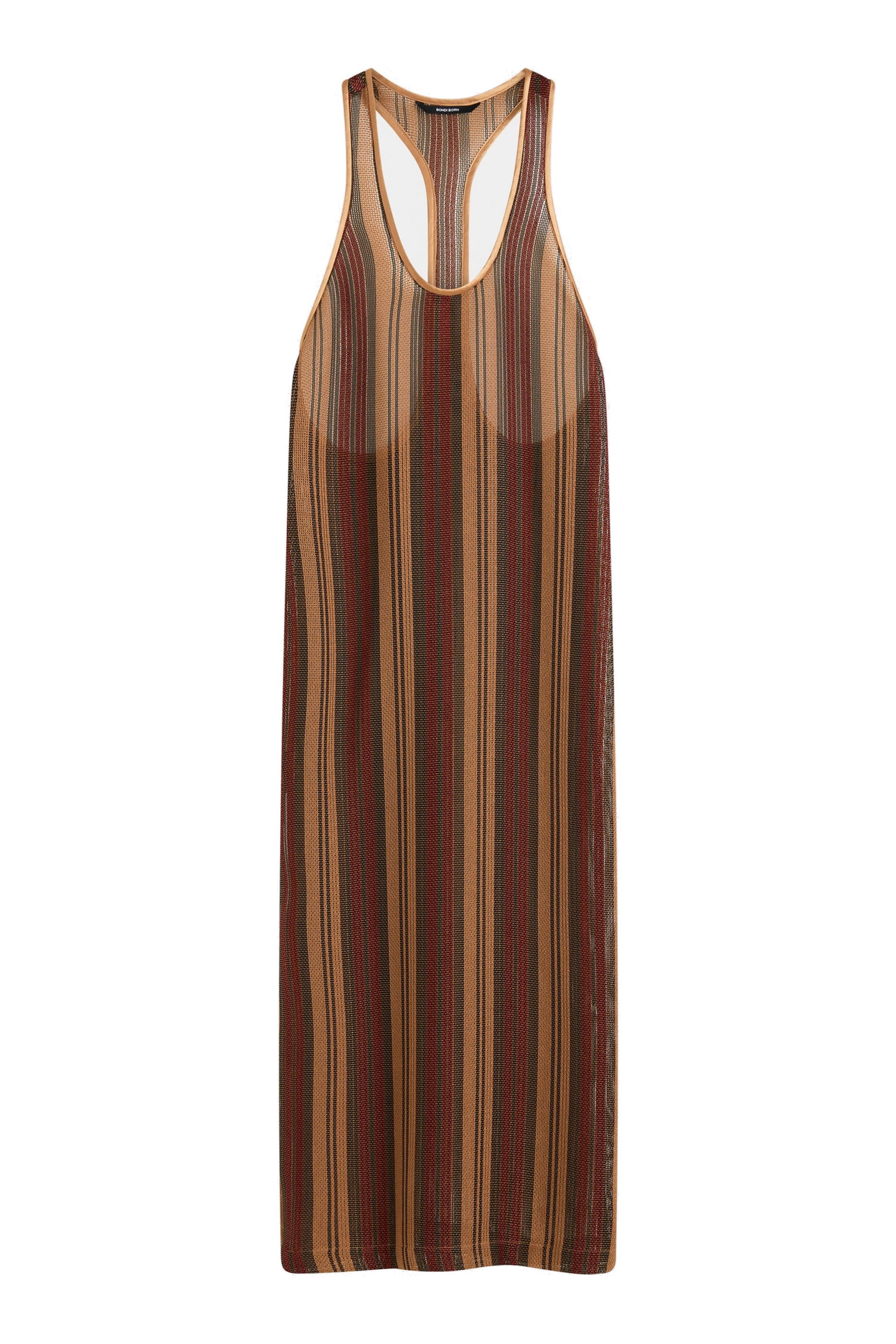 فستان سانا طويل بلا أكمام بنقشة مخططة قماش شبكي