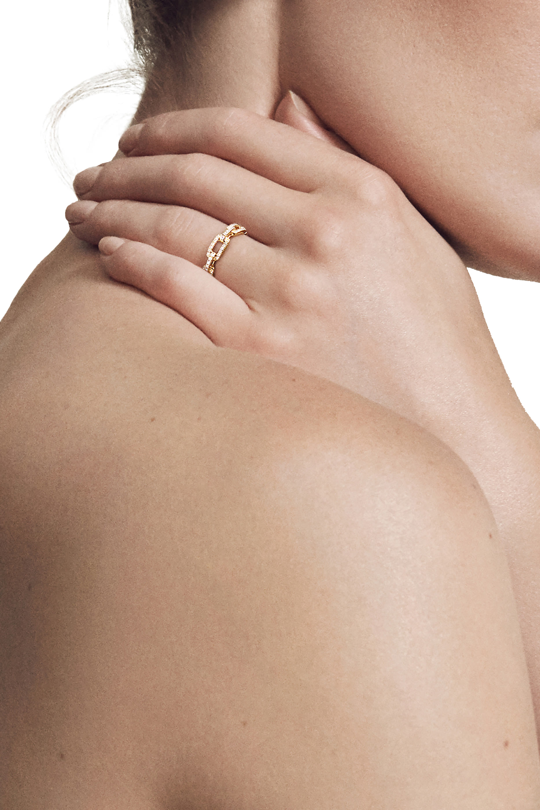 خاتم ستاكس بحلقات سلسلة مرصعة بالماس ذهب أصفر عيار 18