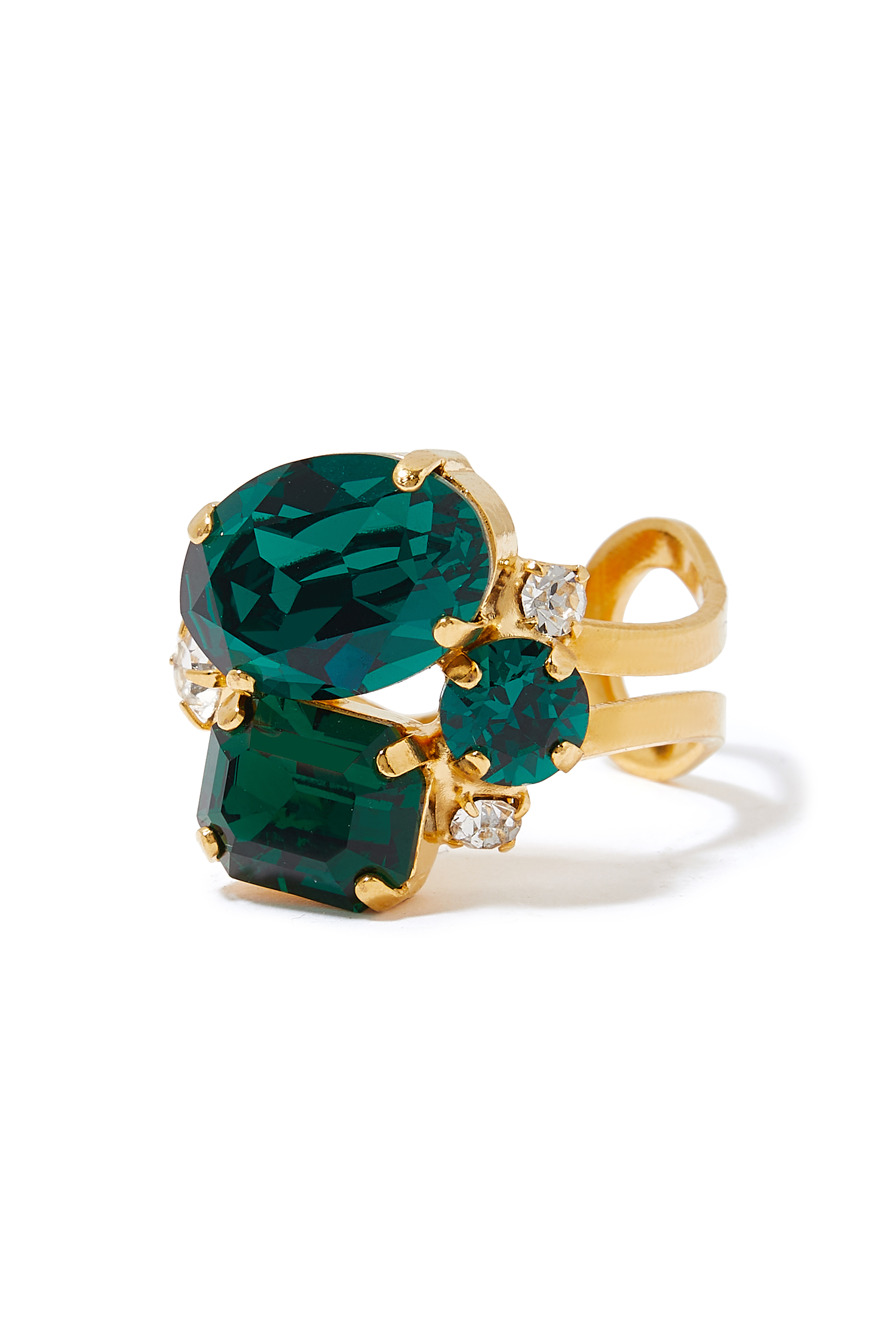 خاتم كارولينا صغير مرصع بكريستال سواروفسكي، طلاء بالروديوم وذهب عيار 18