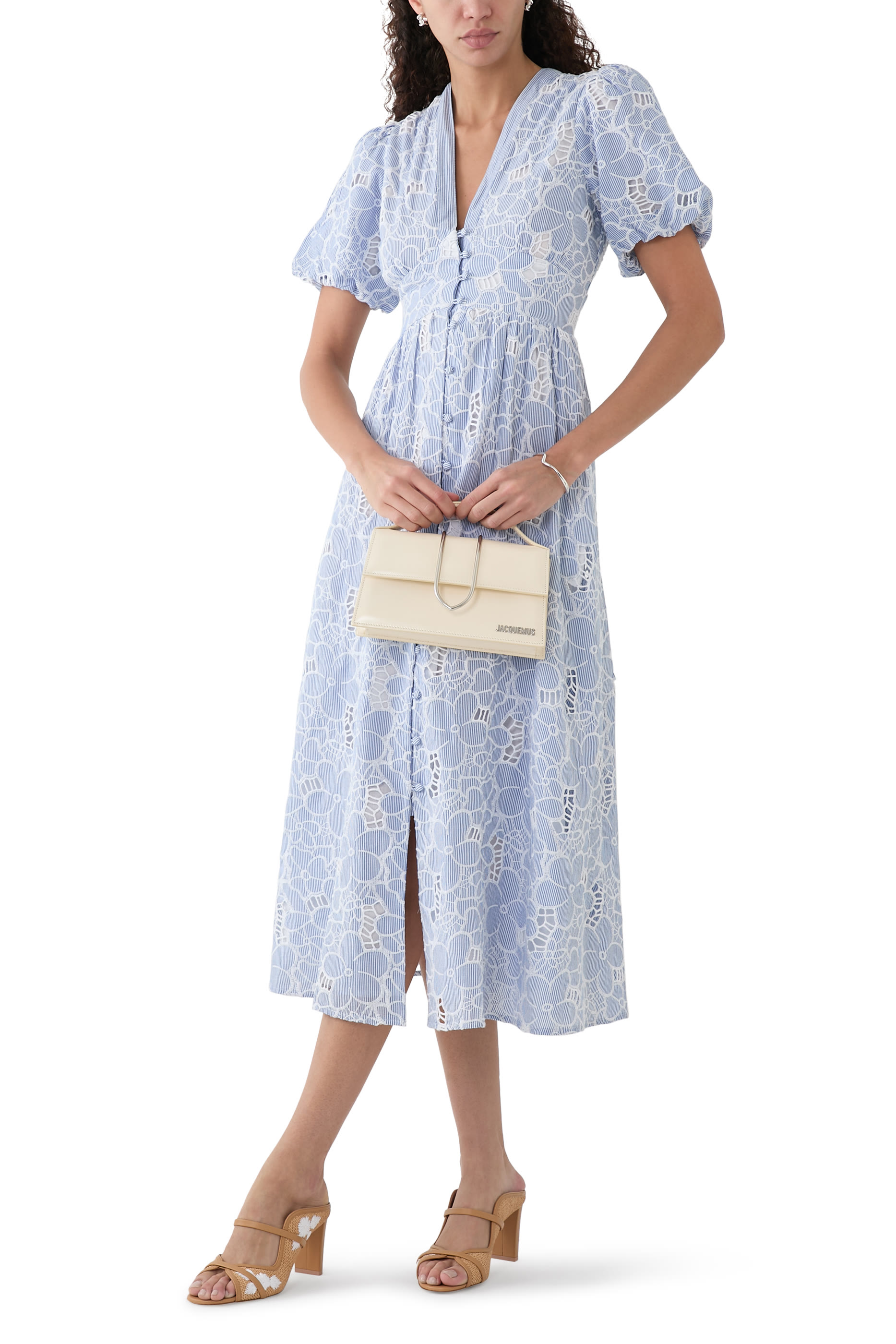 فستان ستارلايت متوسط الطول مخطط ومطرز بزهور