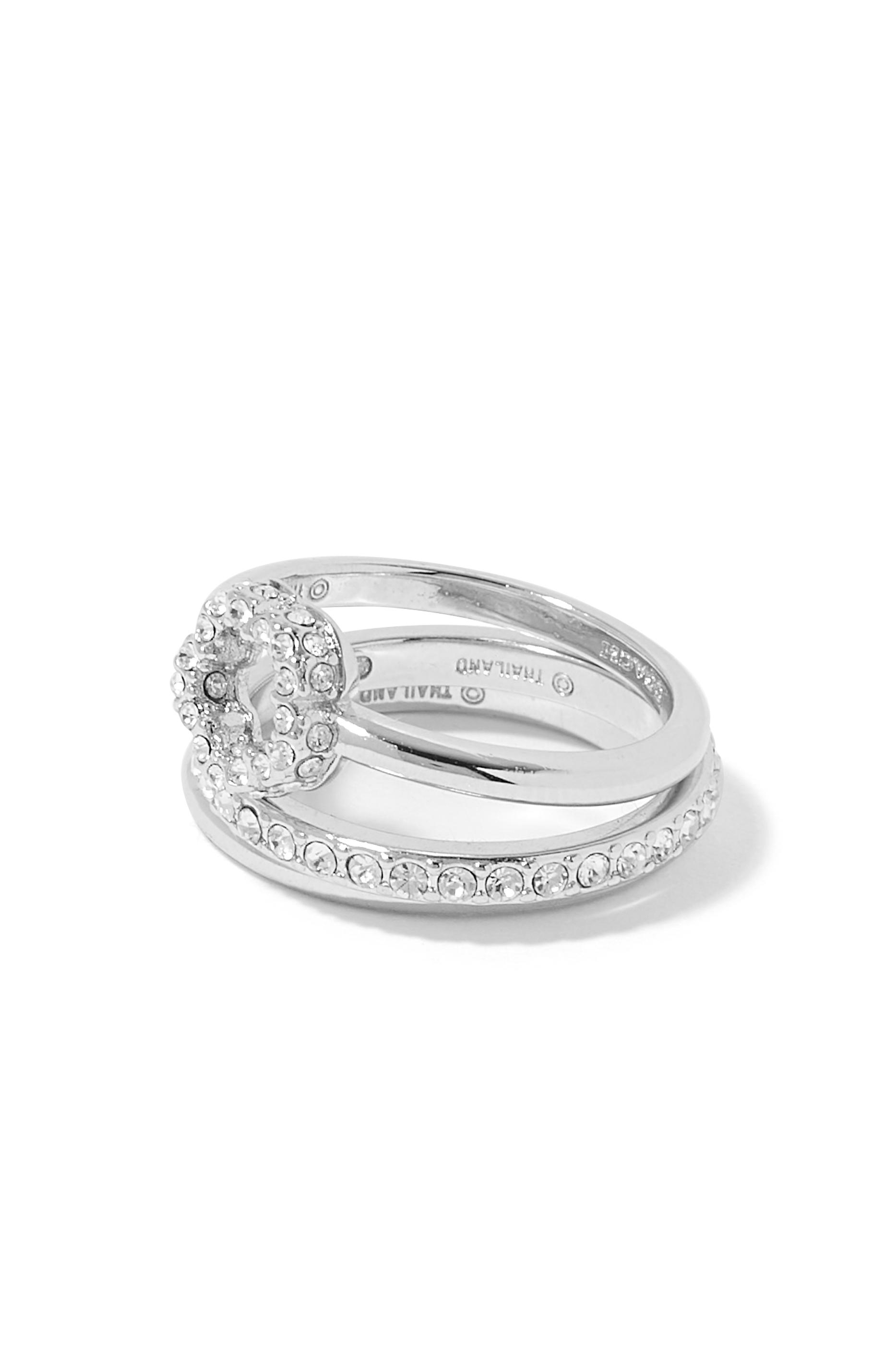 طقم خواتم بتصميم زهرة الشاي مرصعة بكريستال بافيه