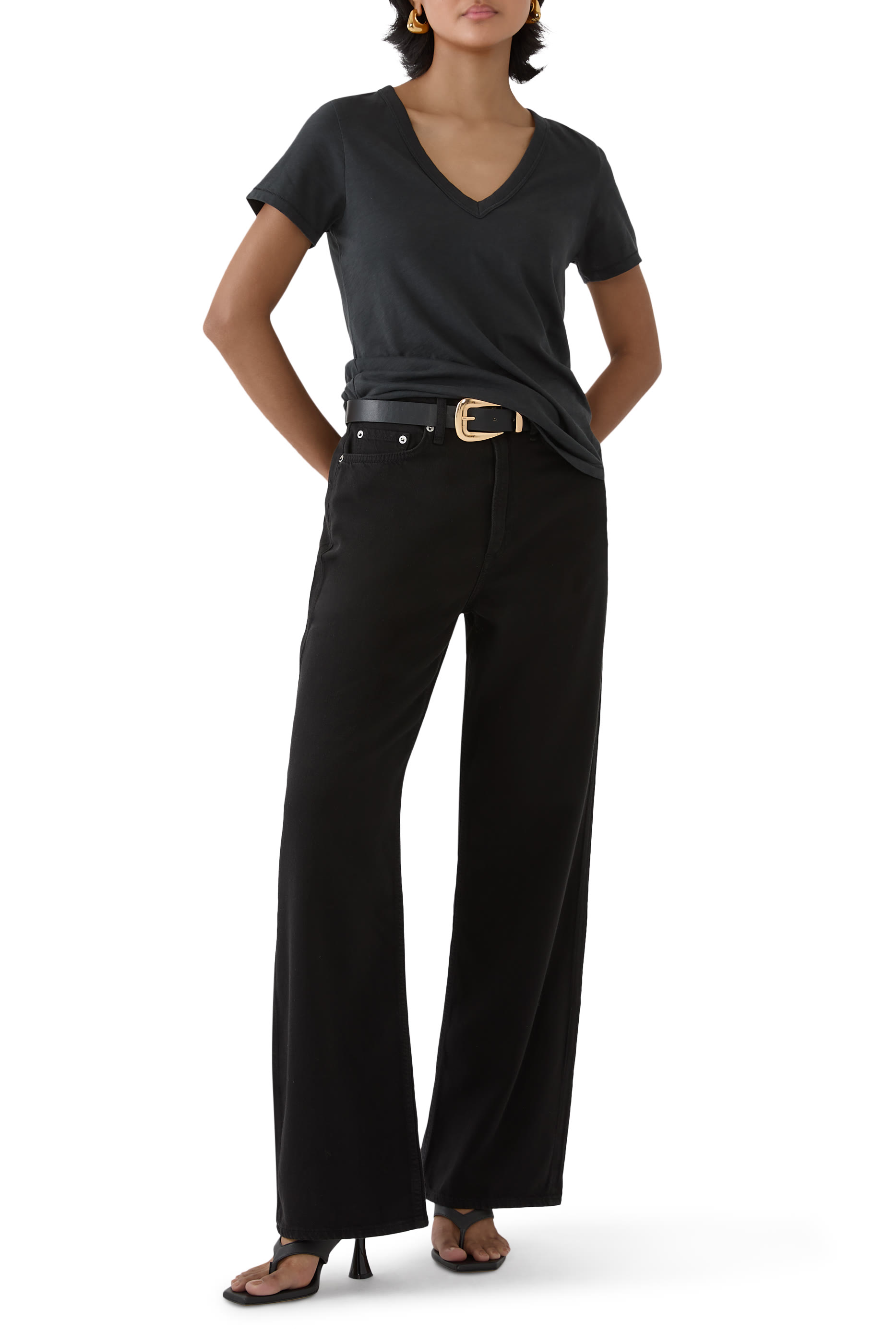 بنطال جينز لوغان بقصة ساق واسعة قماش خفيف الوزن