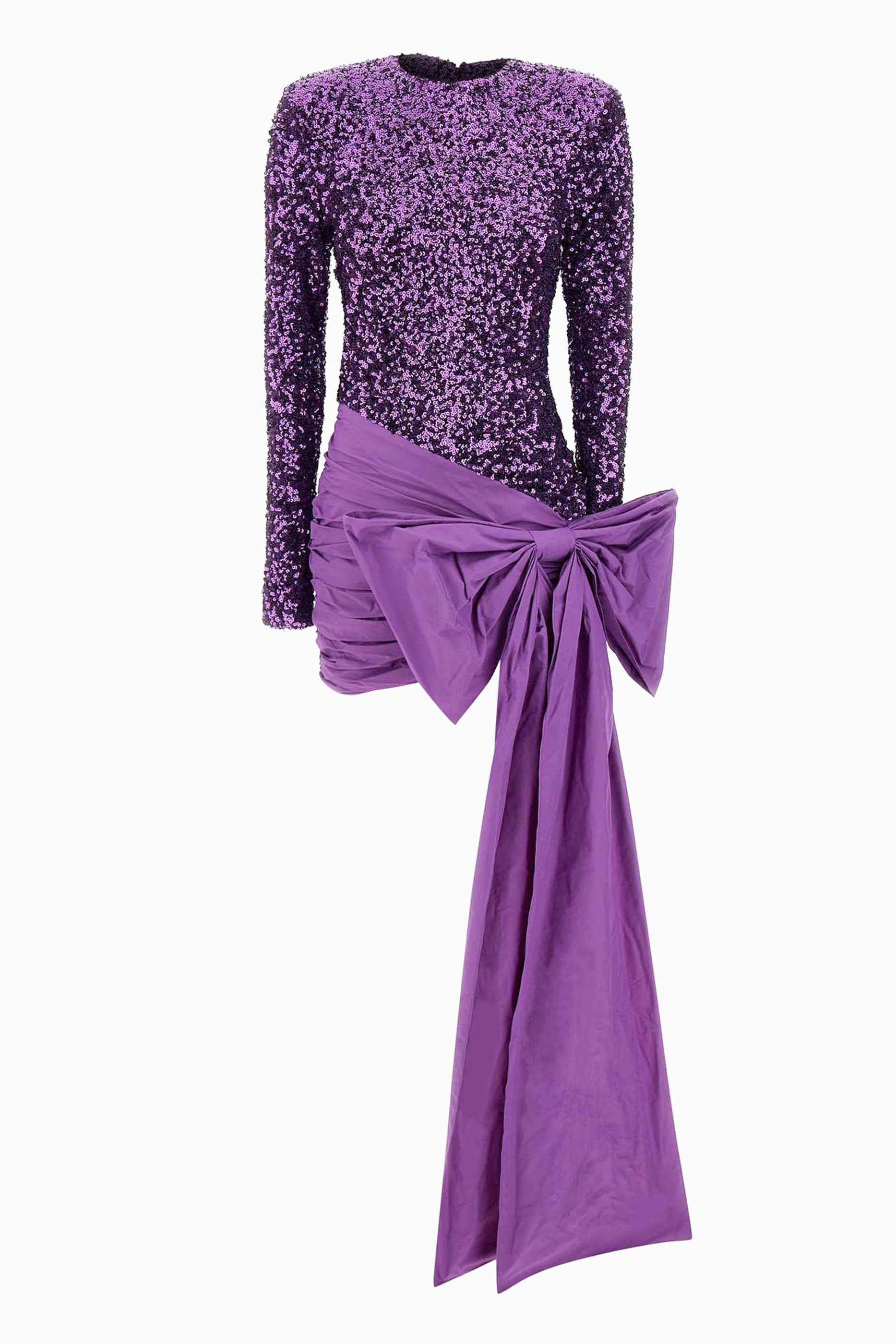 فستان قصير مزين بربطة فيونكة وترتر