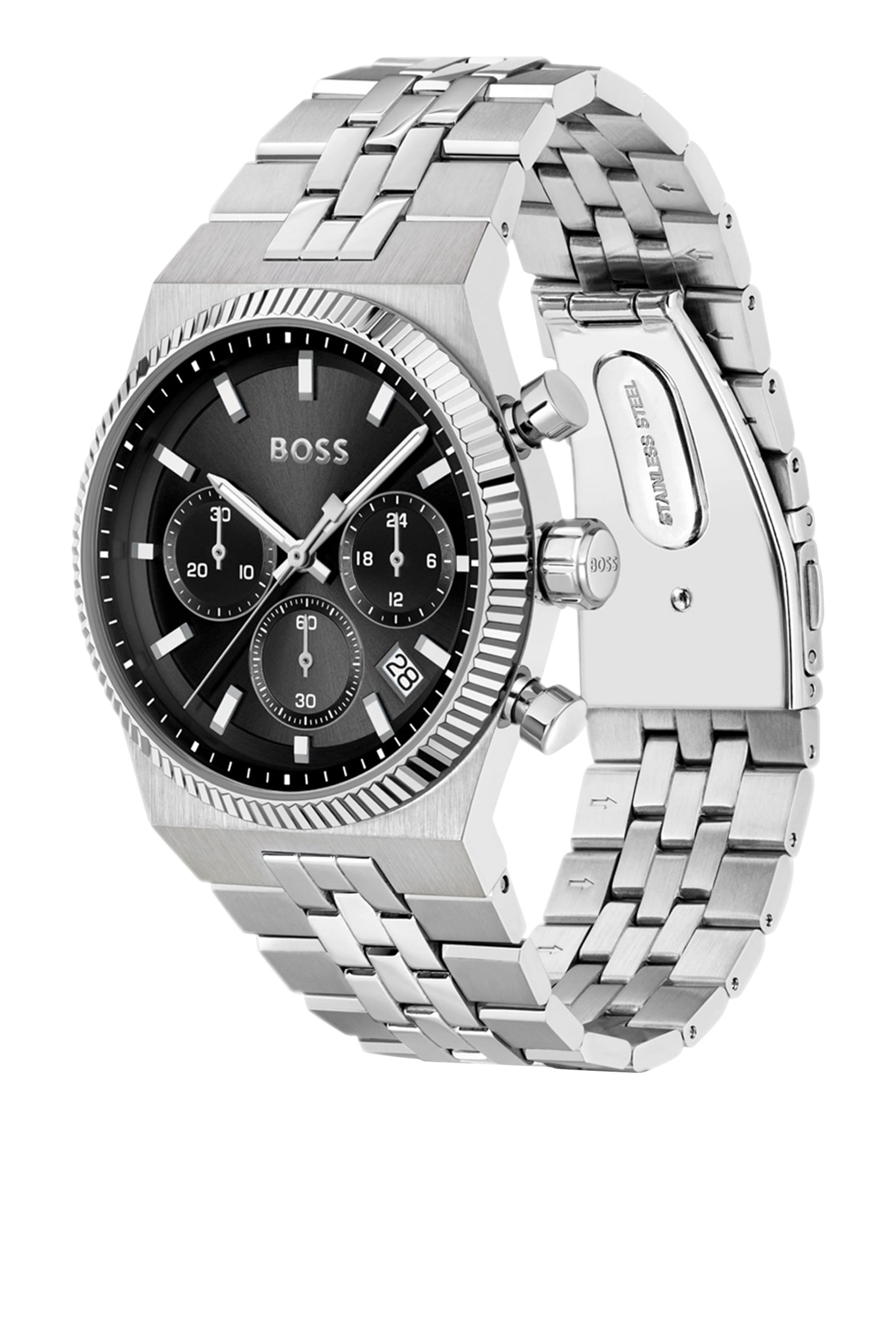  Candor Black-Dial Chronograph Watch with Fluted Bezel 