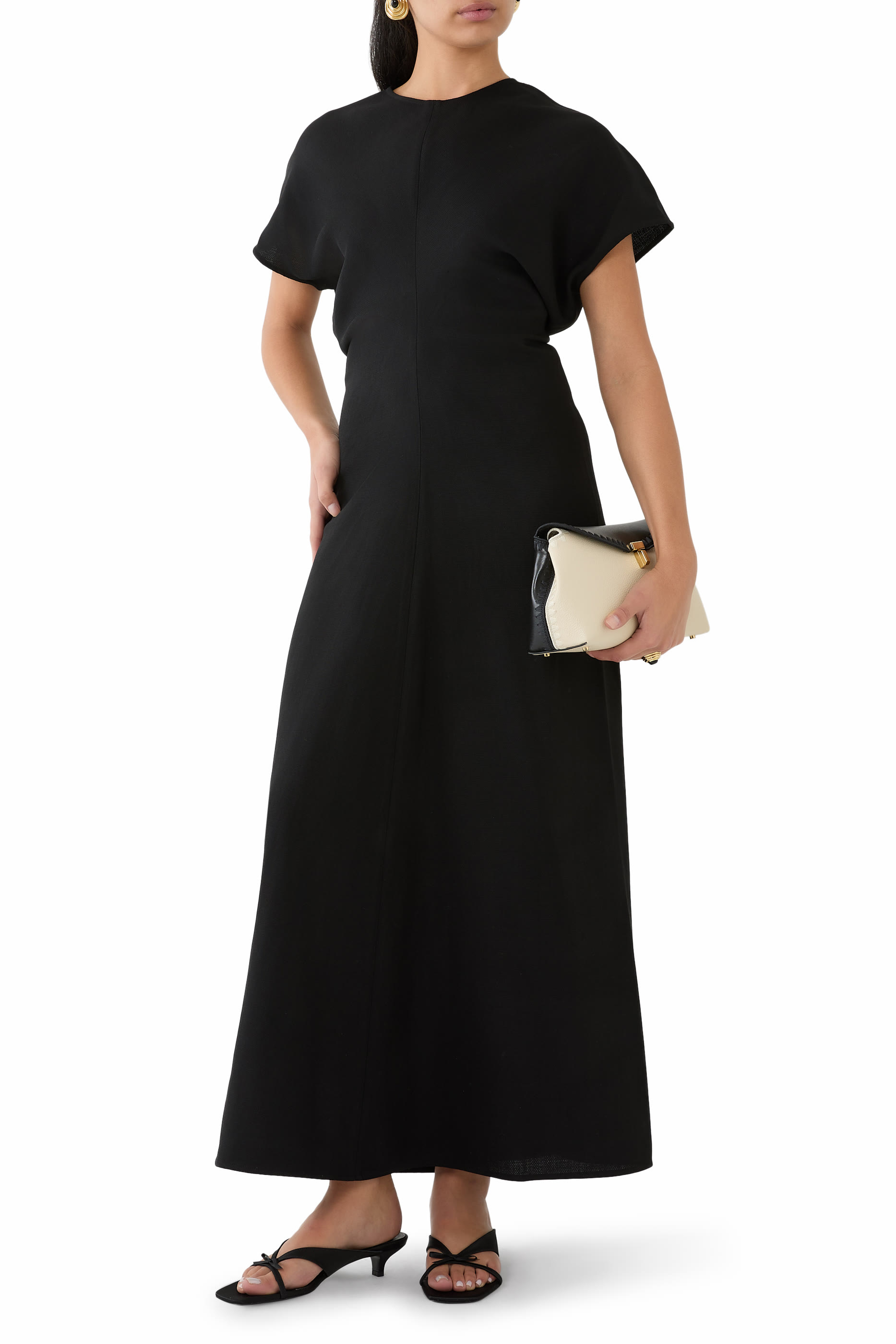 فستان بتفاصيل درابيه عند الخصر صوف