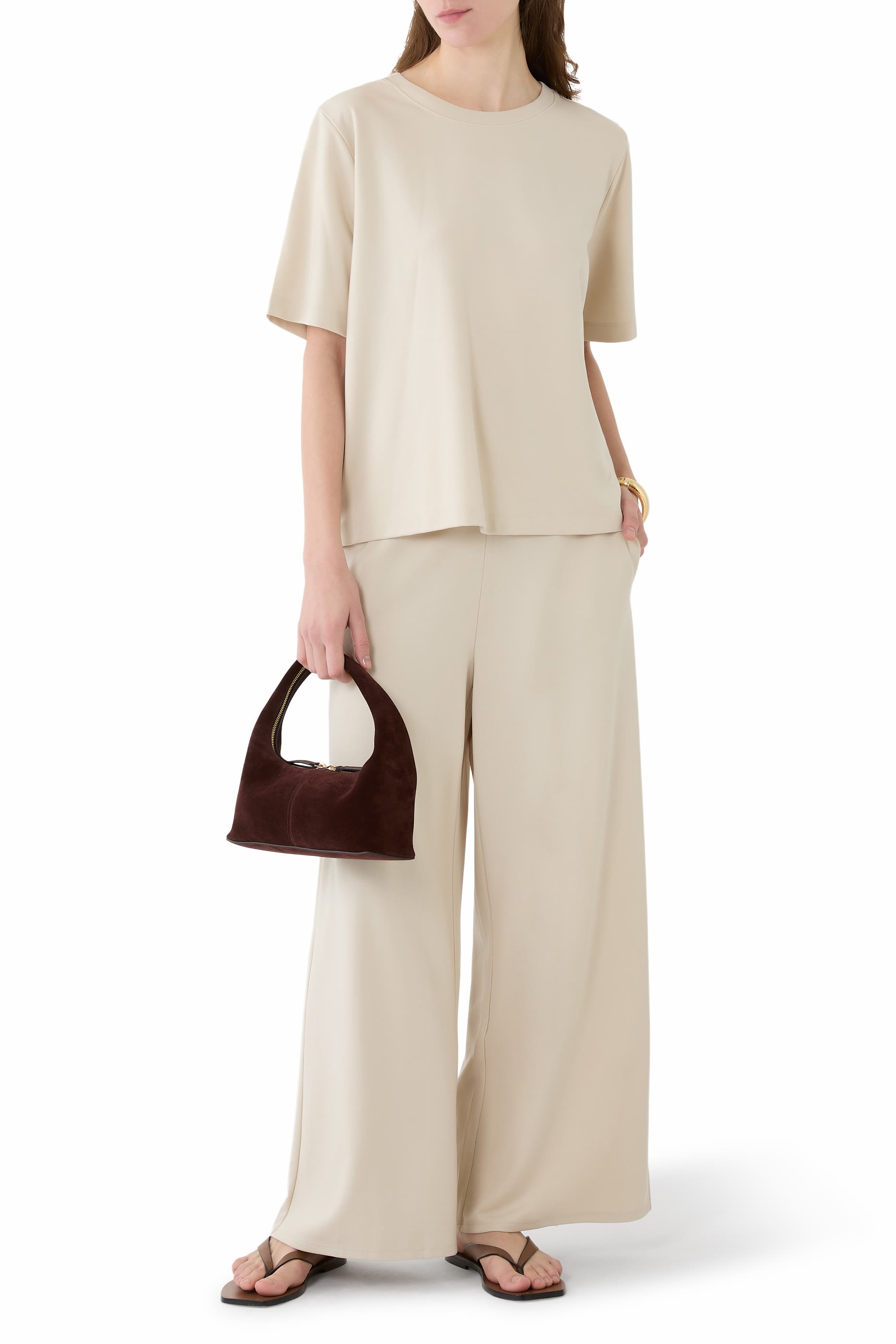 تيشيرت بياقة ضيقة بونتي خفيف الوزن