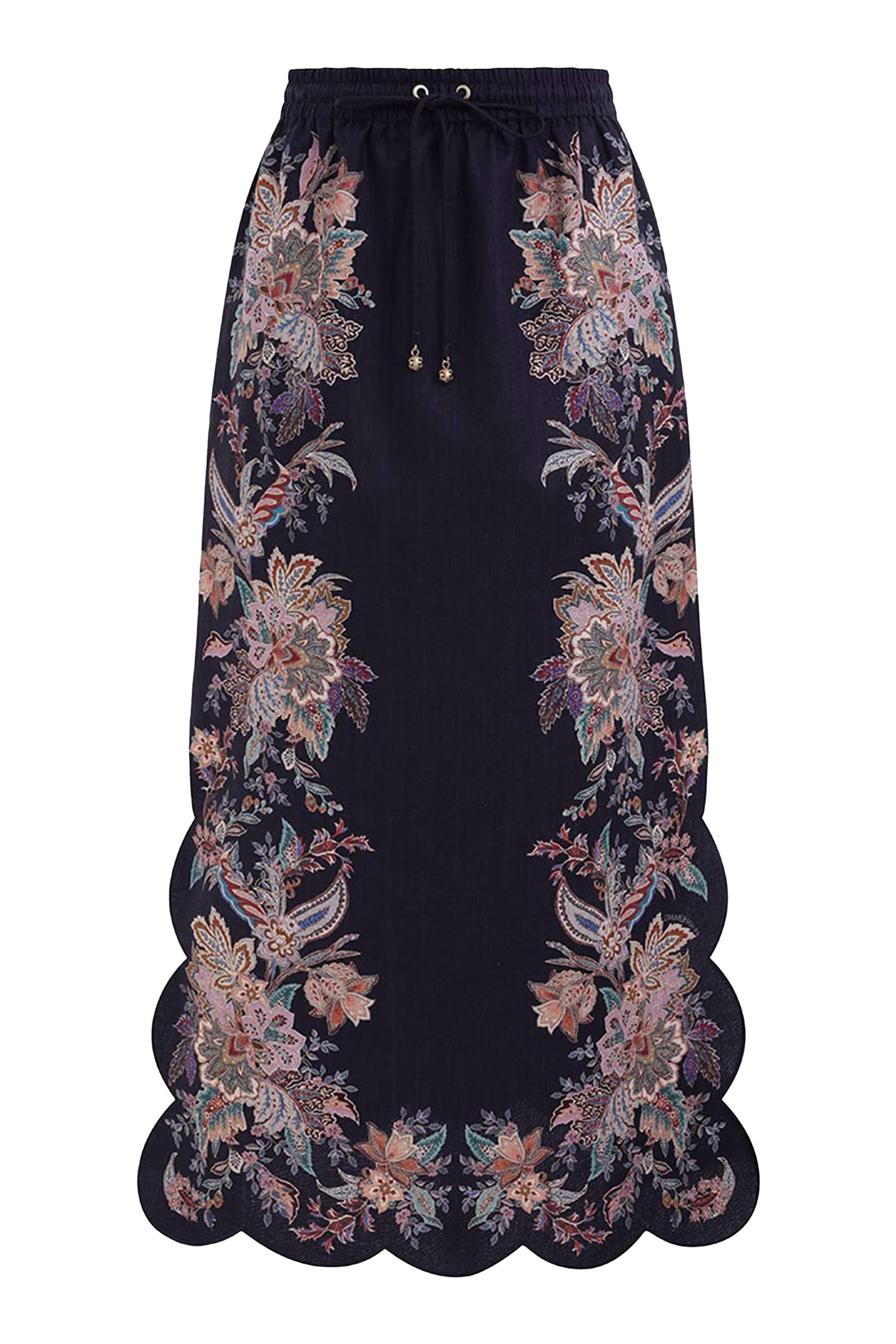 تنورة ريانون متوسطة الطول بحافة صدفية