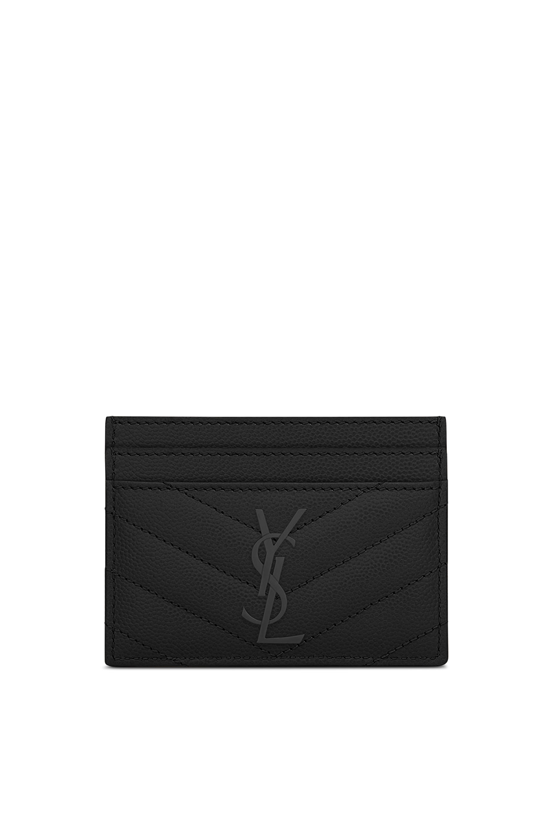 حافظة بطاقات بشعار الماركة وحياكة مبطنة جلد بارز الملمس