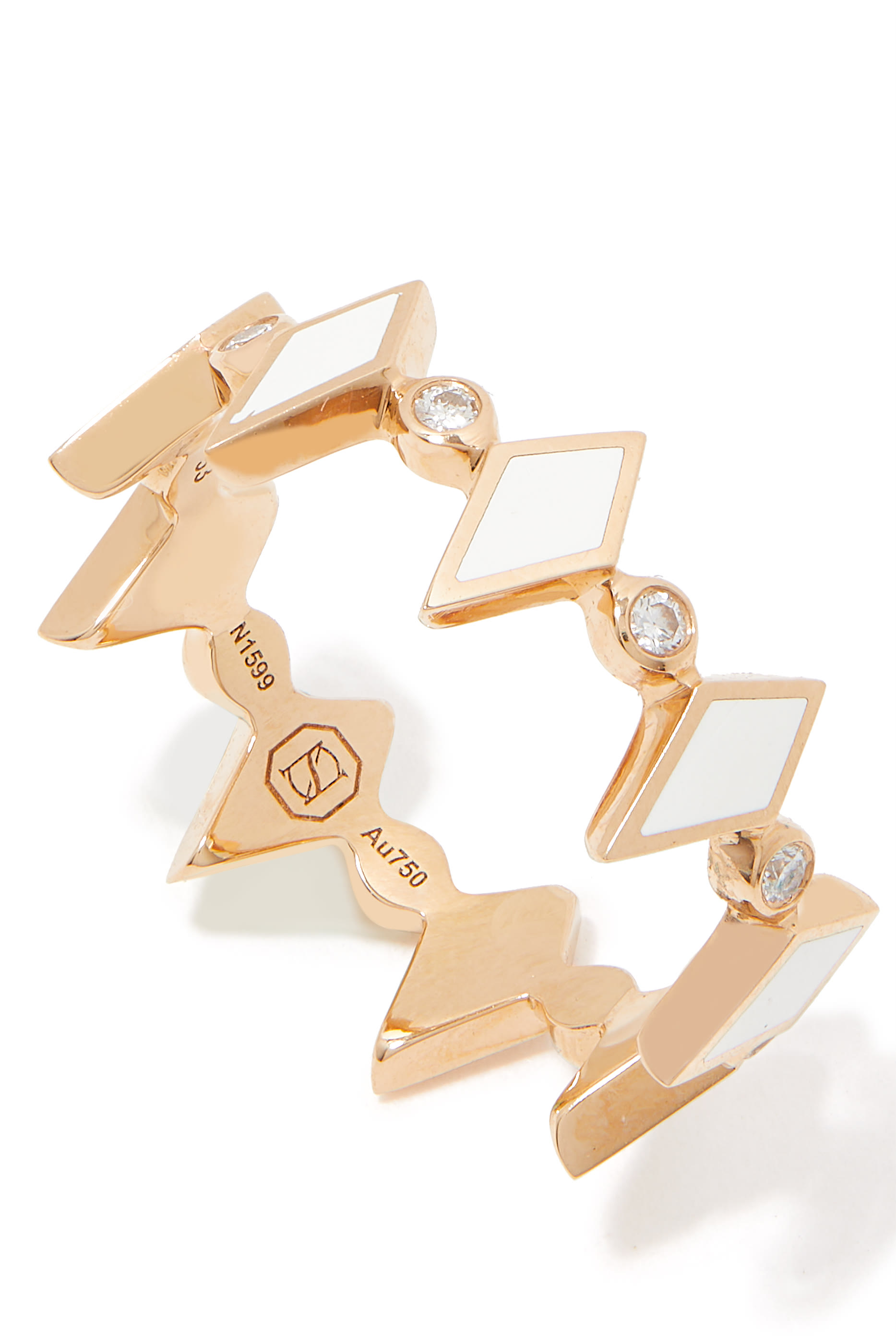 خاتم موزاييك موروكو مزين بالمينا والماس ذهب وردي عيار 18