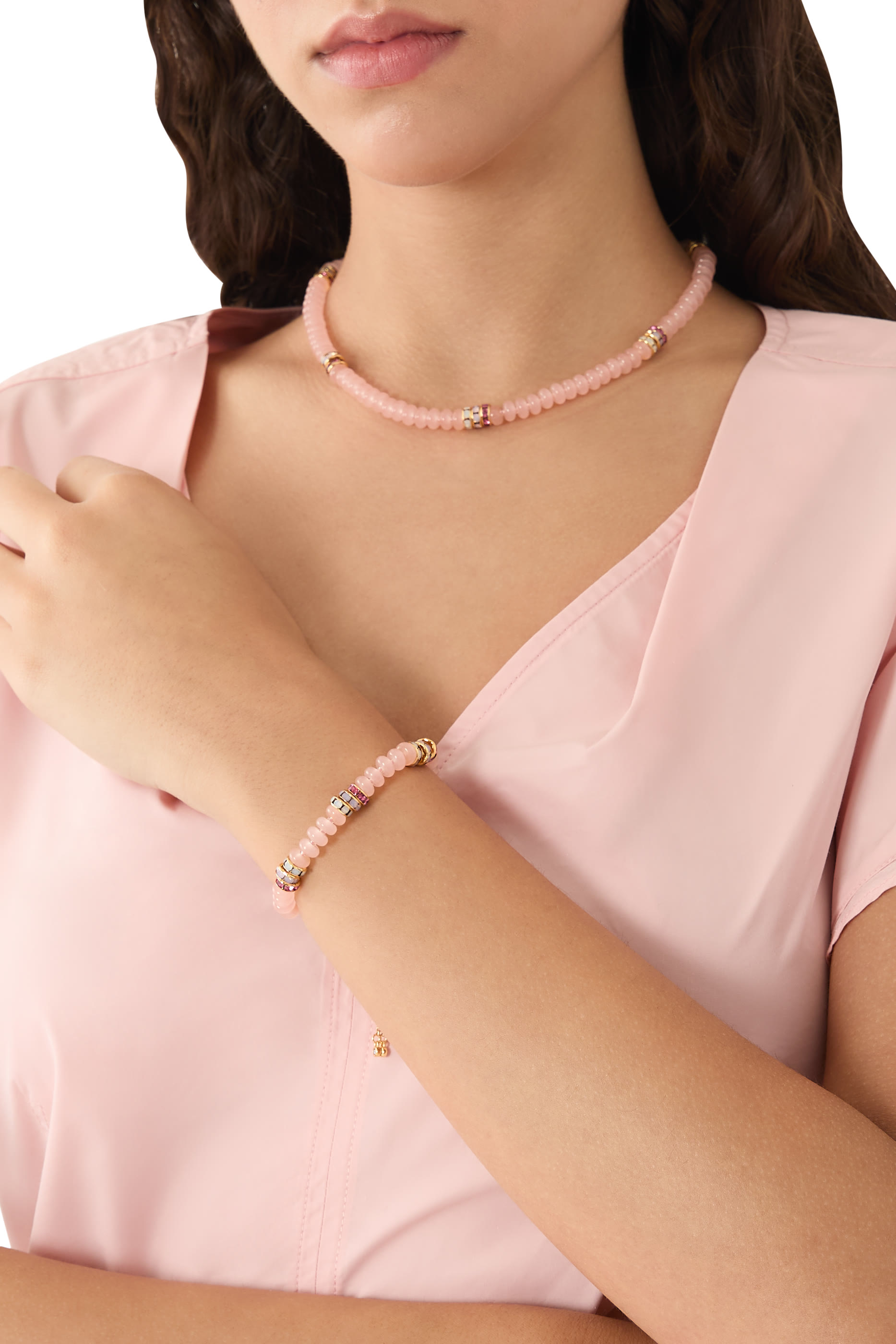 سوار مزين بأحجار زركونيا مكعبة وحجر تشيكي وخرز صغير وحجر زجاجي، معدن مطلي وخيط