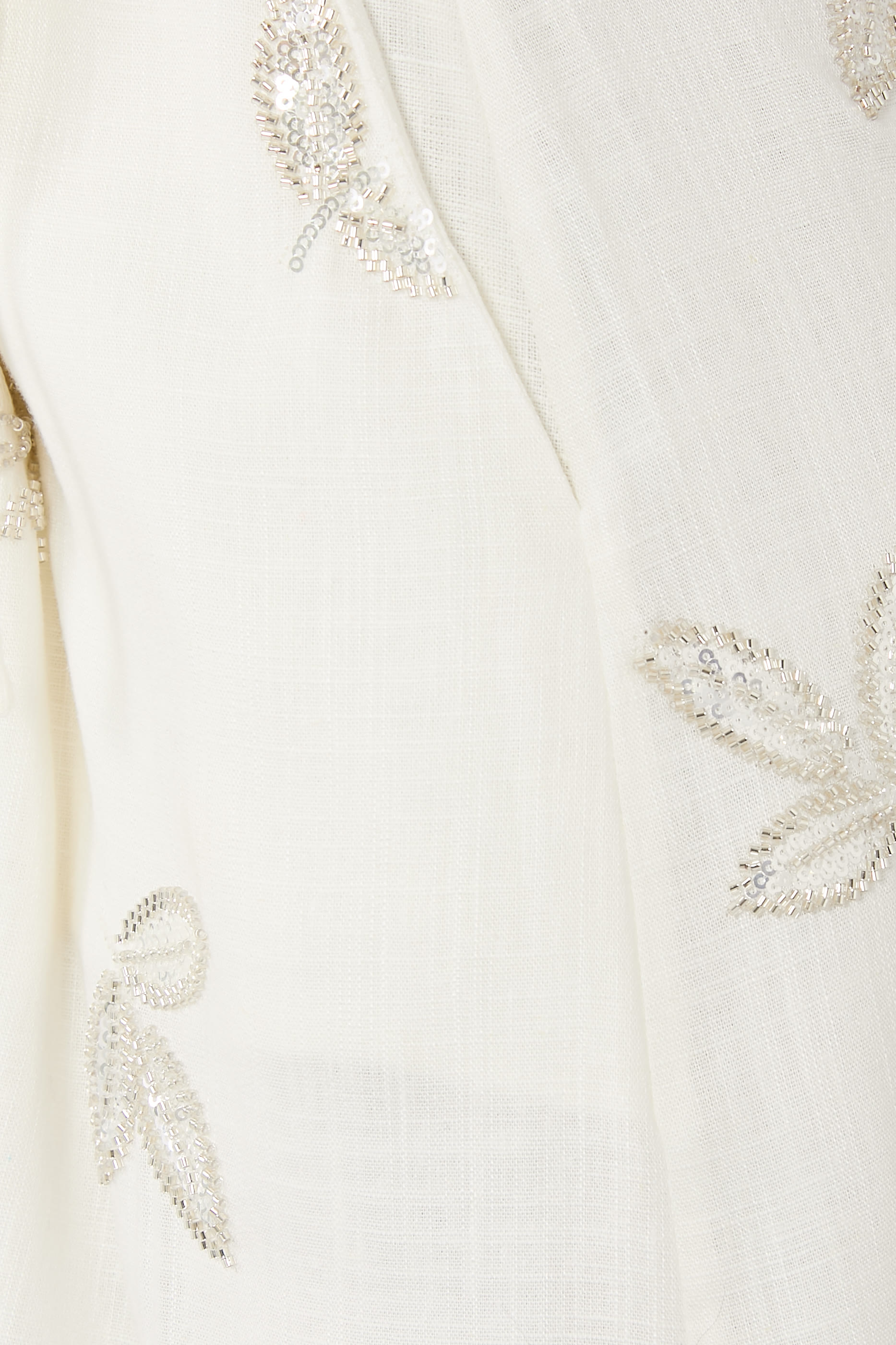 بنطال بيجامة بقصة فضفاضة مزين بترتر كتان مطرز