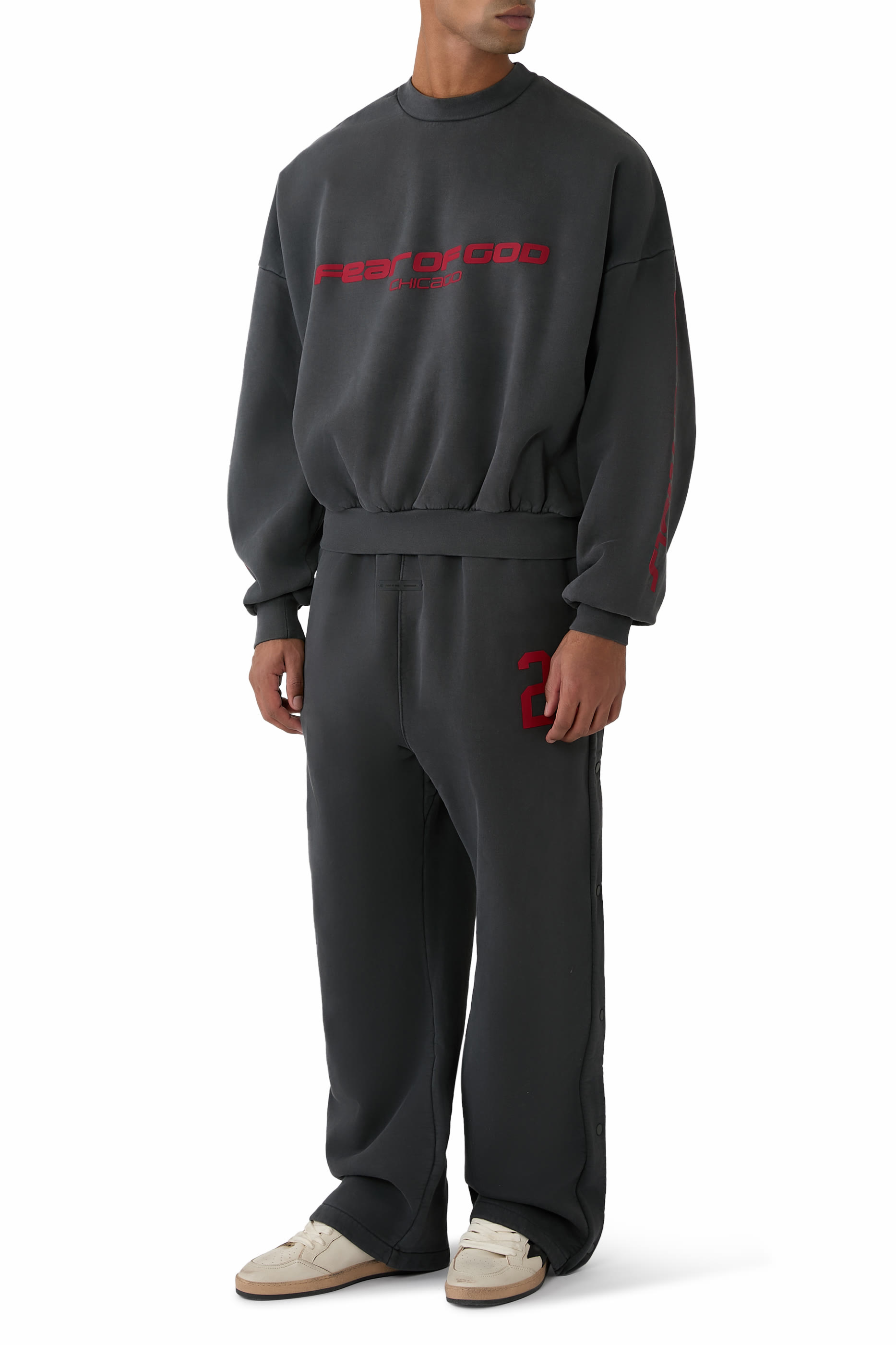 سويت شيرت بقصة قصيرة بطبعة شيكاغو صوف ثقيل الوزن