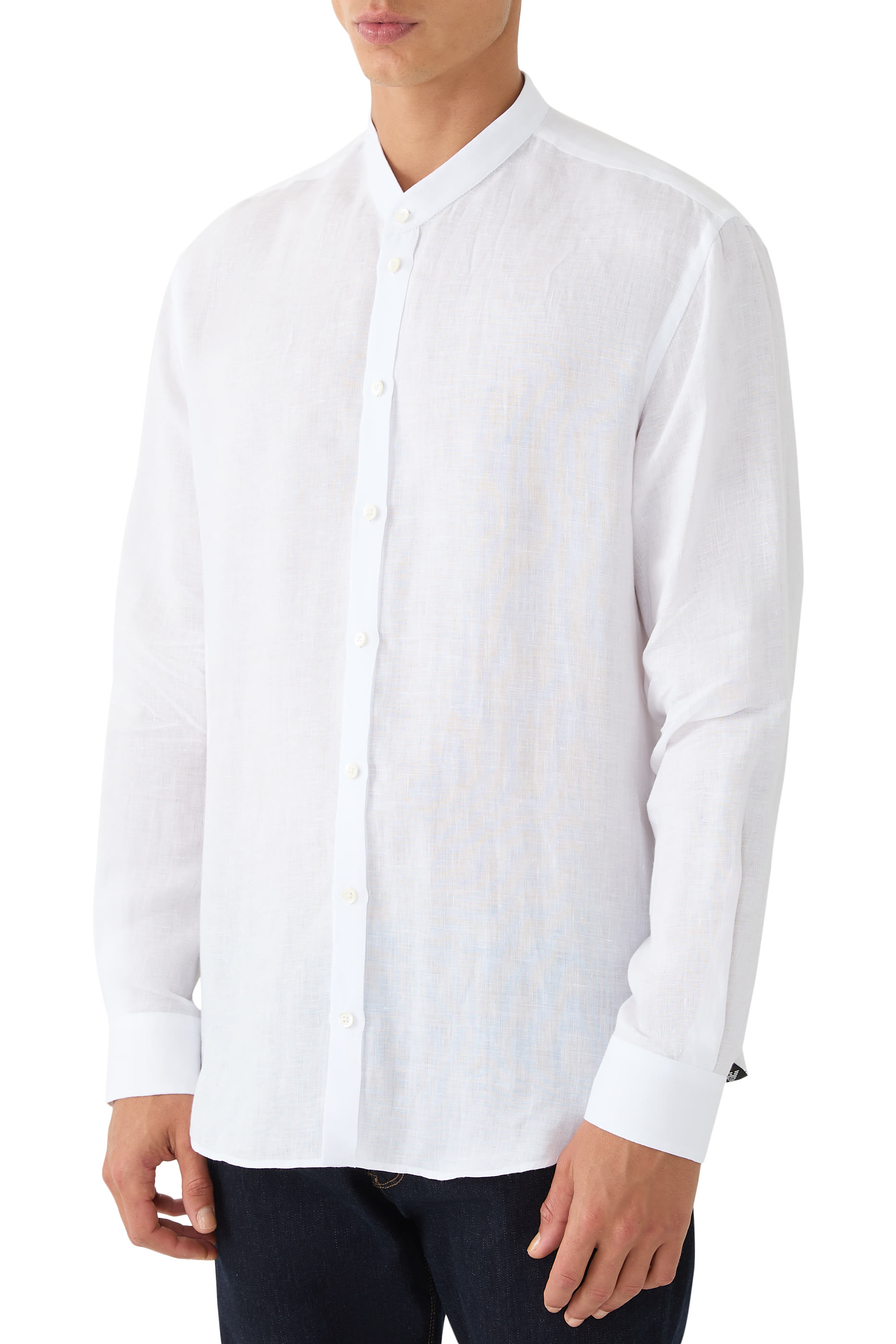 قميص بياقة صينية شامبري كتان