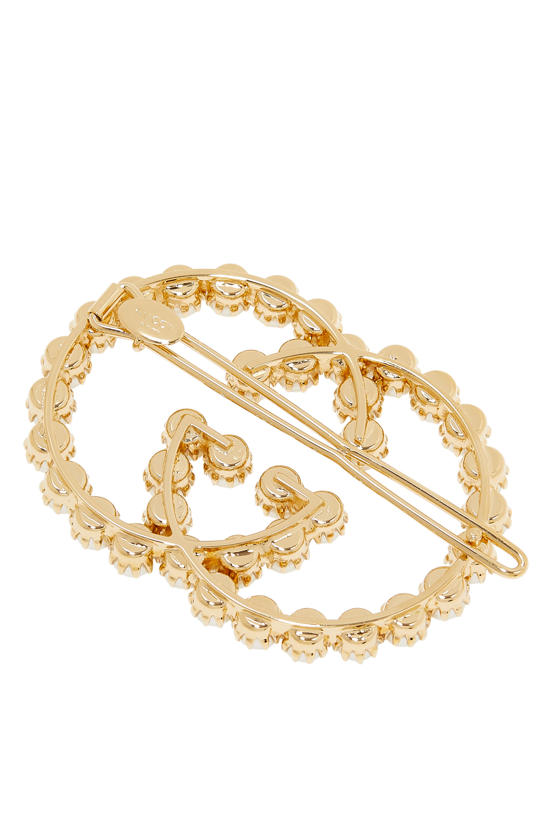 مشبك شعر بحرفي G متداخلين مرصع باللؤلؤ