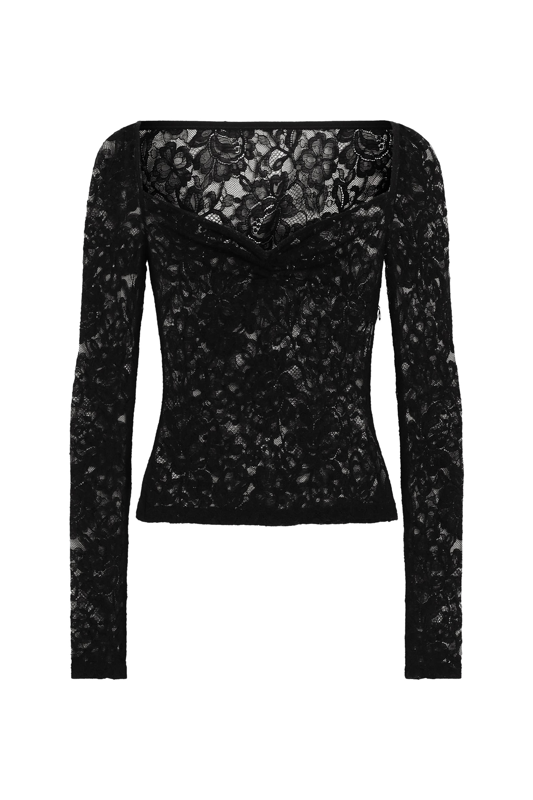 بلوزة بياقة قلب دانتيل بنقشة زهور