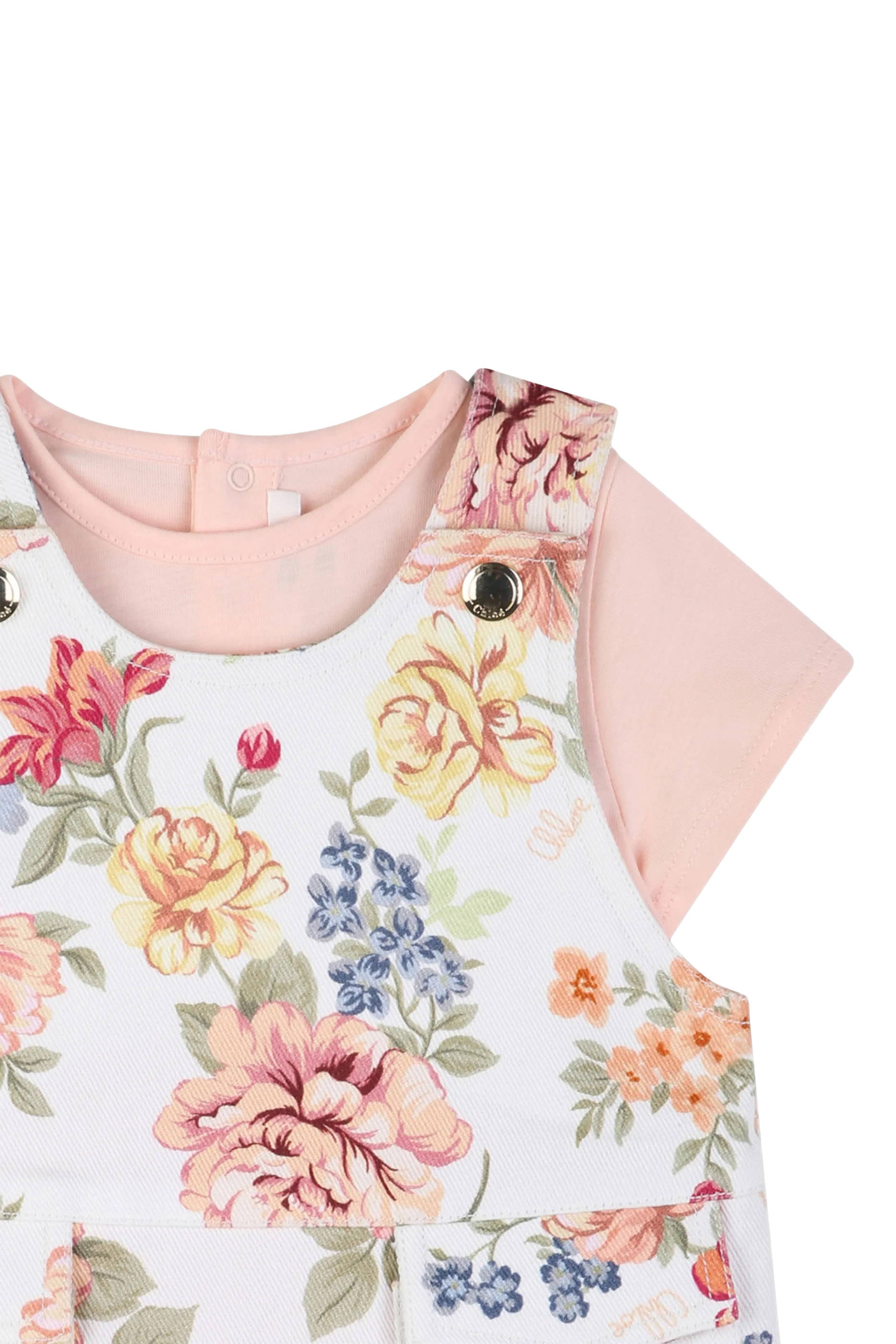 طقم فستان بنقشة أزهار وشعار الماركة وتيشيرت للأطفال