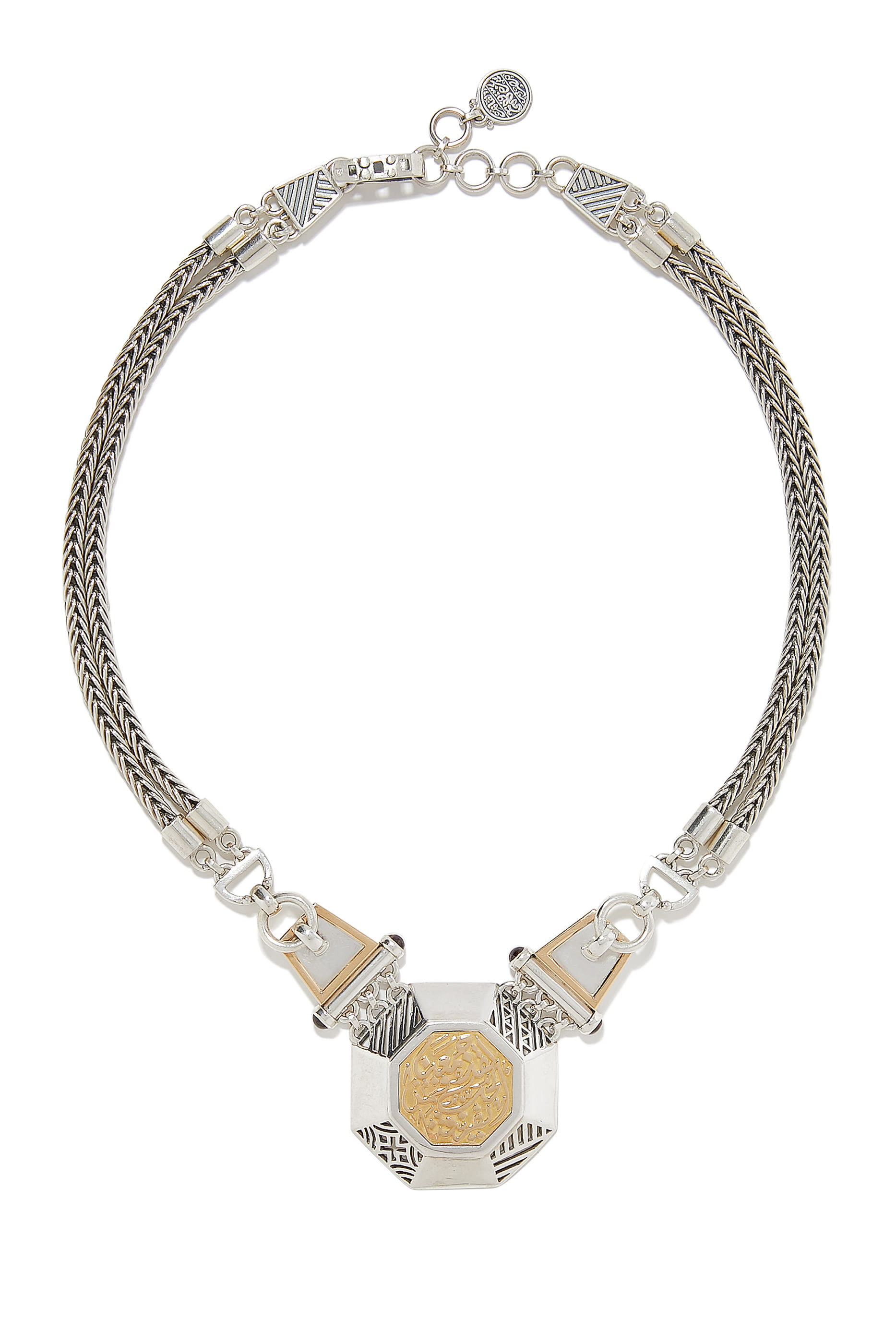 قلادة خليل جبران مرصعة بعقيق نور فضة إسترلينية وذهب أصفر عيار 18