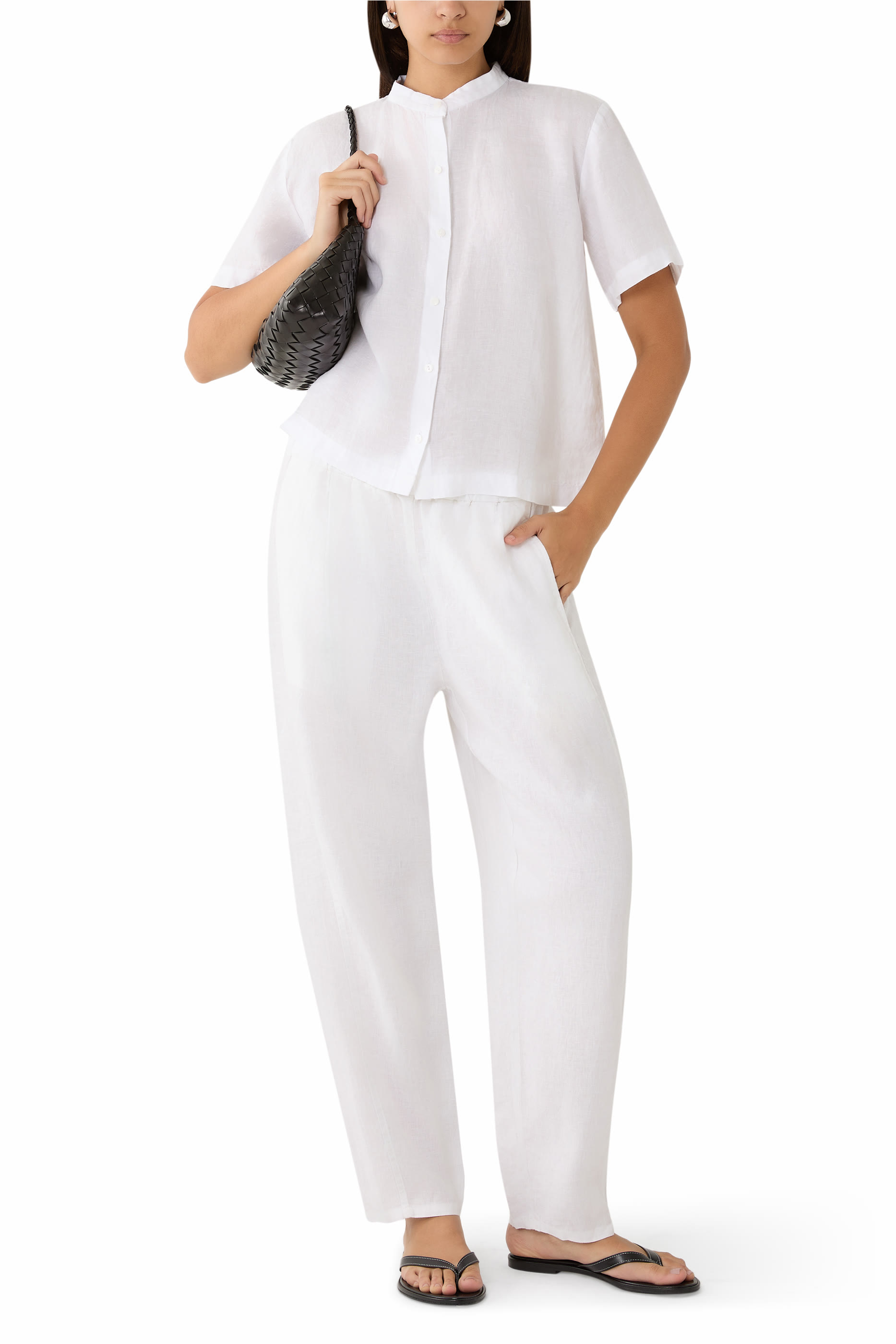 قميص بياقة مبطنة بشريط كتان عضوي