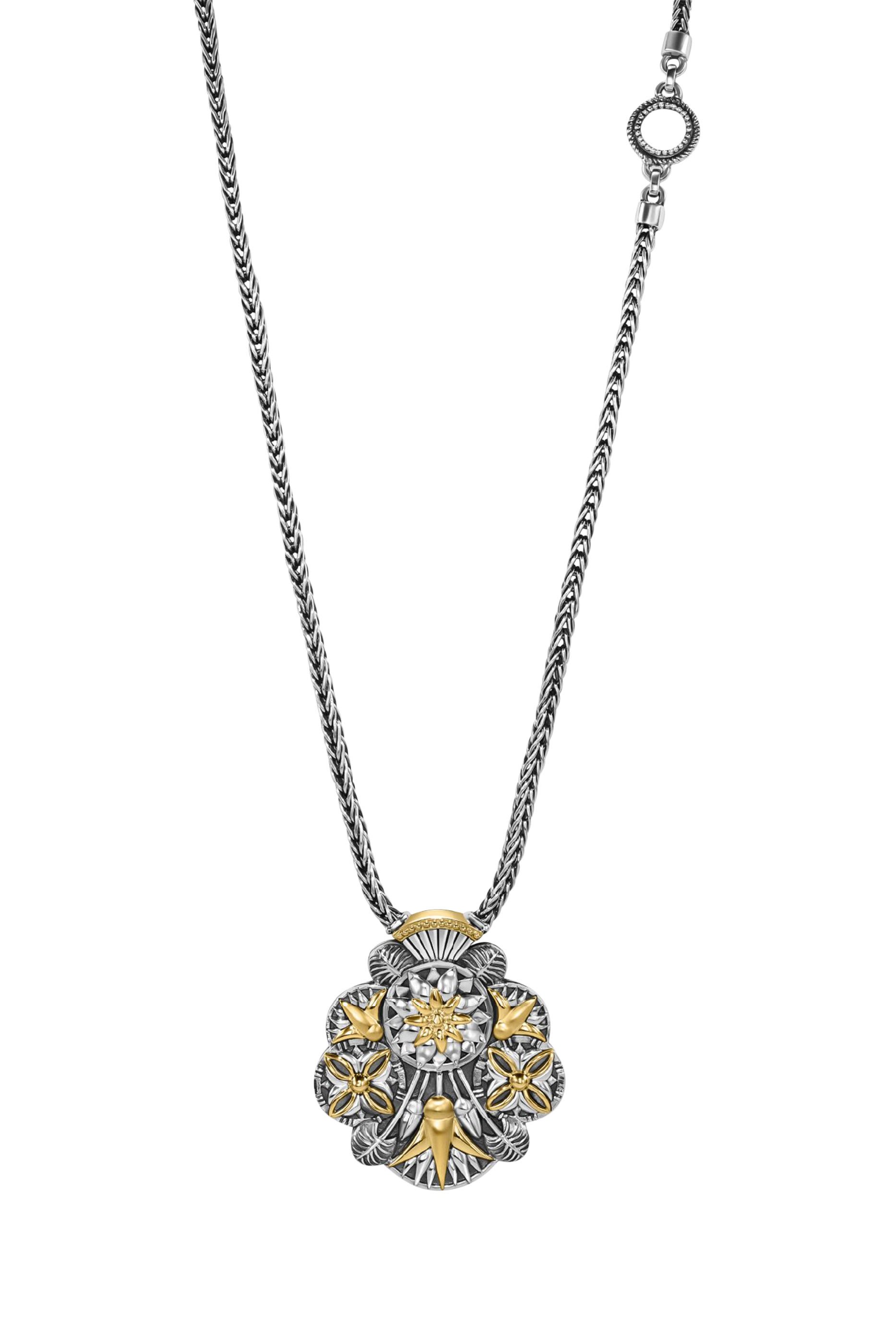 Pendant Necklace, 18K Yellow Gold, Sterling Silver & Diamonds