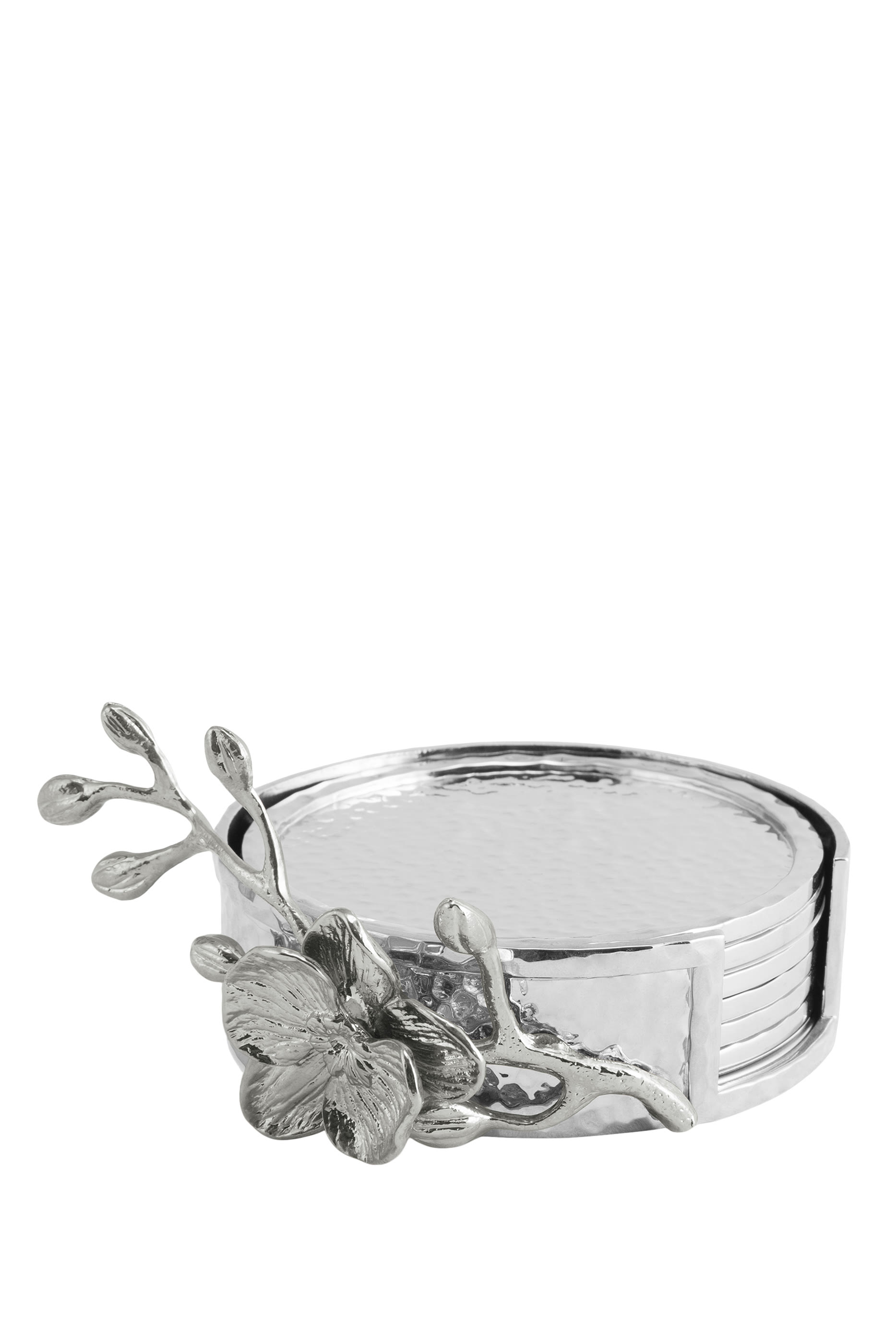 مجموعة قواعد أكواب مزينة بزهور أوركيد بيضاء