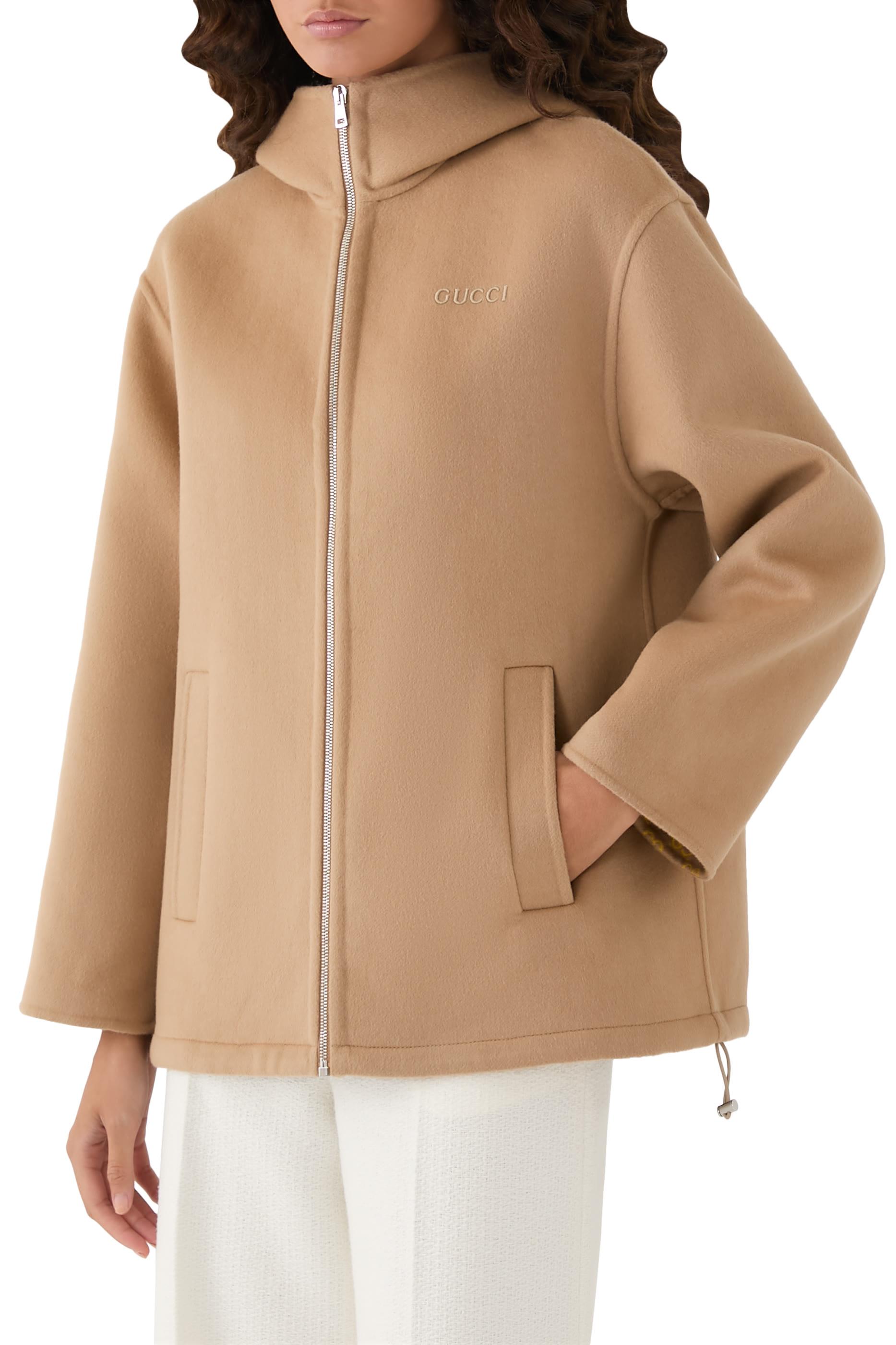 جاكيت بغطاء رأس مطرز صوف وحرير