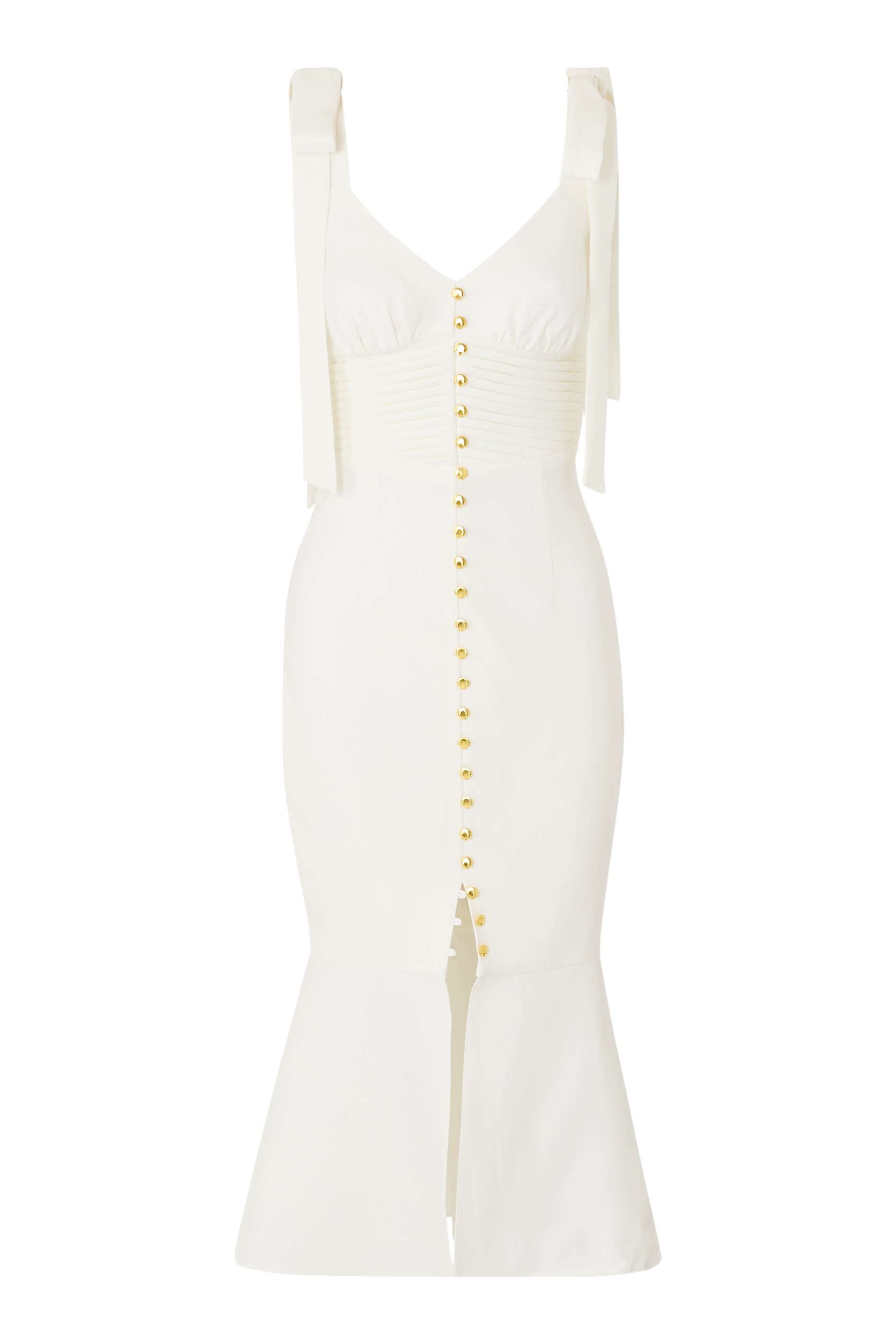 فستان كاميلا متوسط الطول بحمالات تغلق بعقدة وأزرار و مايكرو شيل