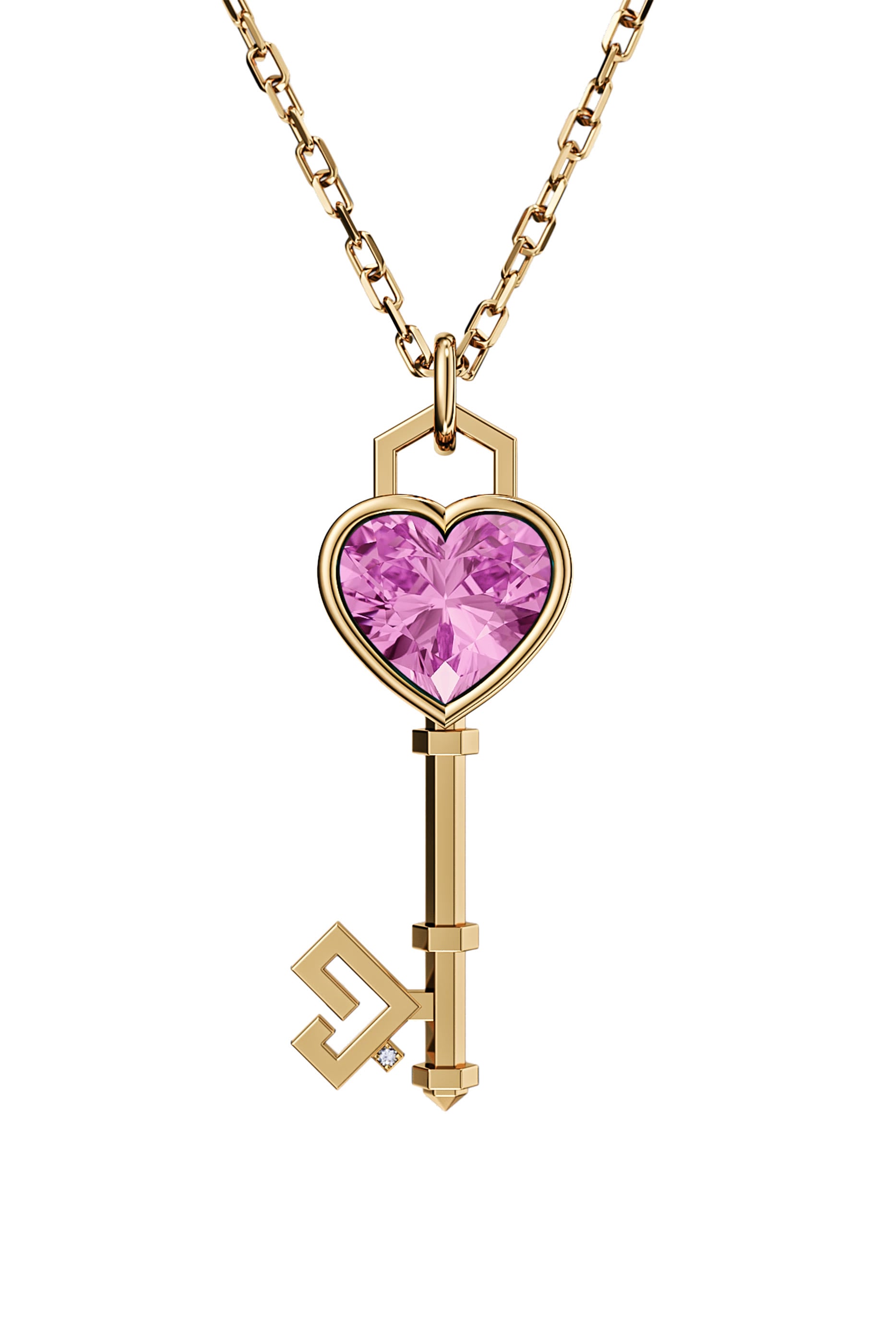 Key of Love Necklace, 18K Yellow Gold &  Sapphire 