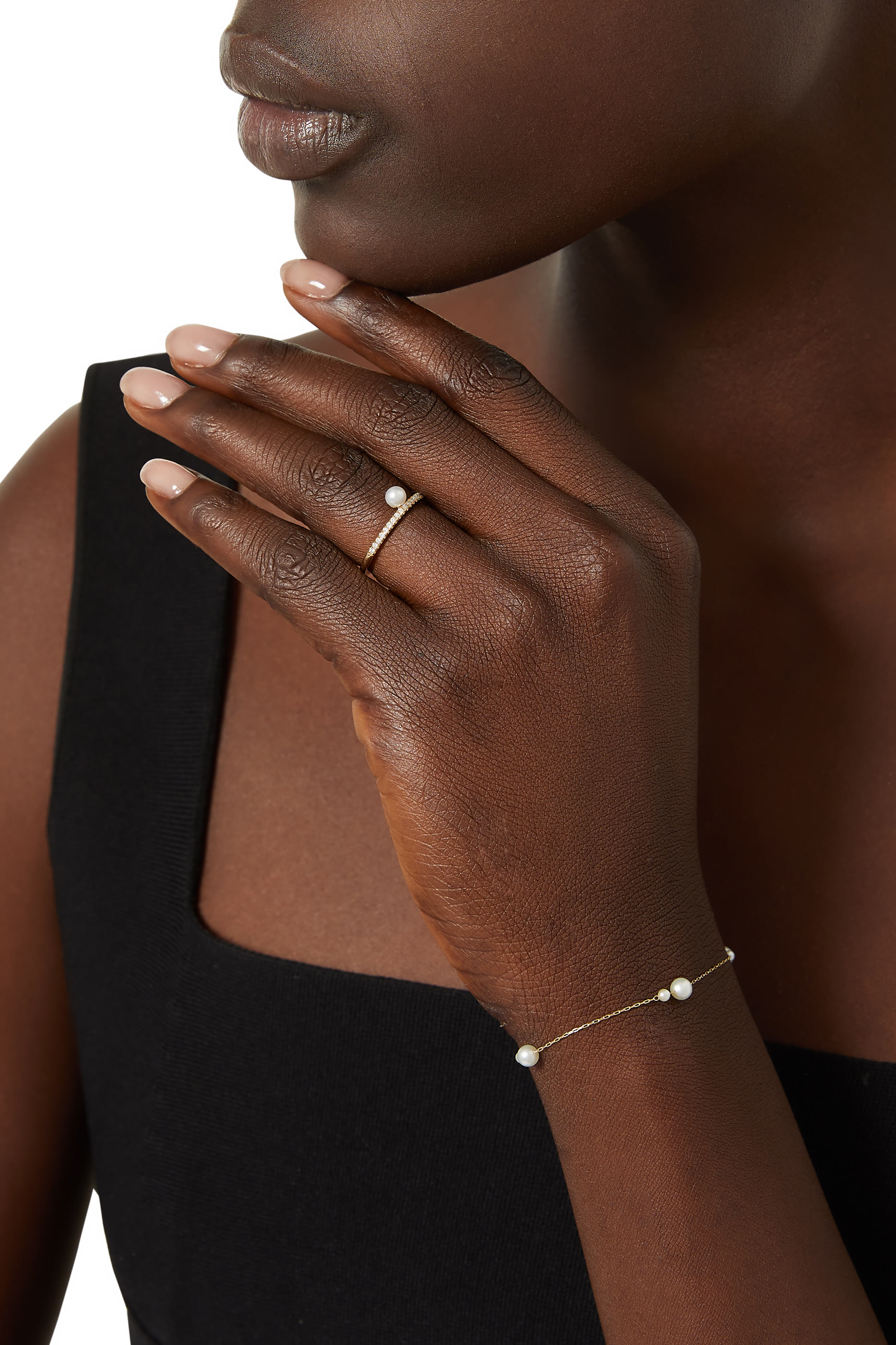 خاتم ذهب عيار 14 قيراط مزين بلؤلؤ طبيعي